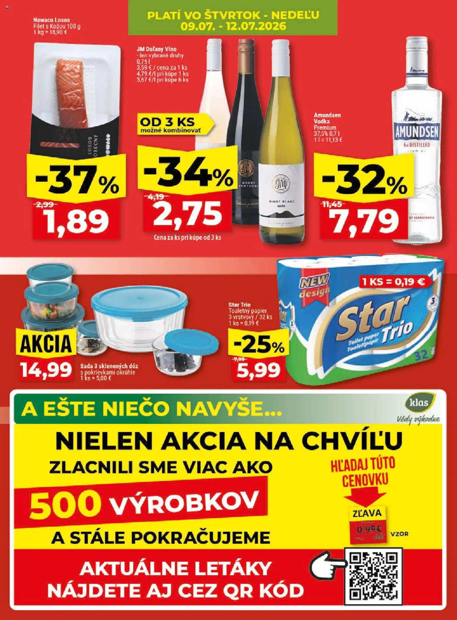 Nové Klas akcie – leták je platný od 06.07.2026 | Strana: 28 | Produkty: Víno, Toaletný papier, Losos, Amundsen vodka