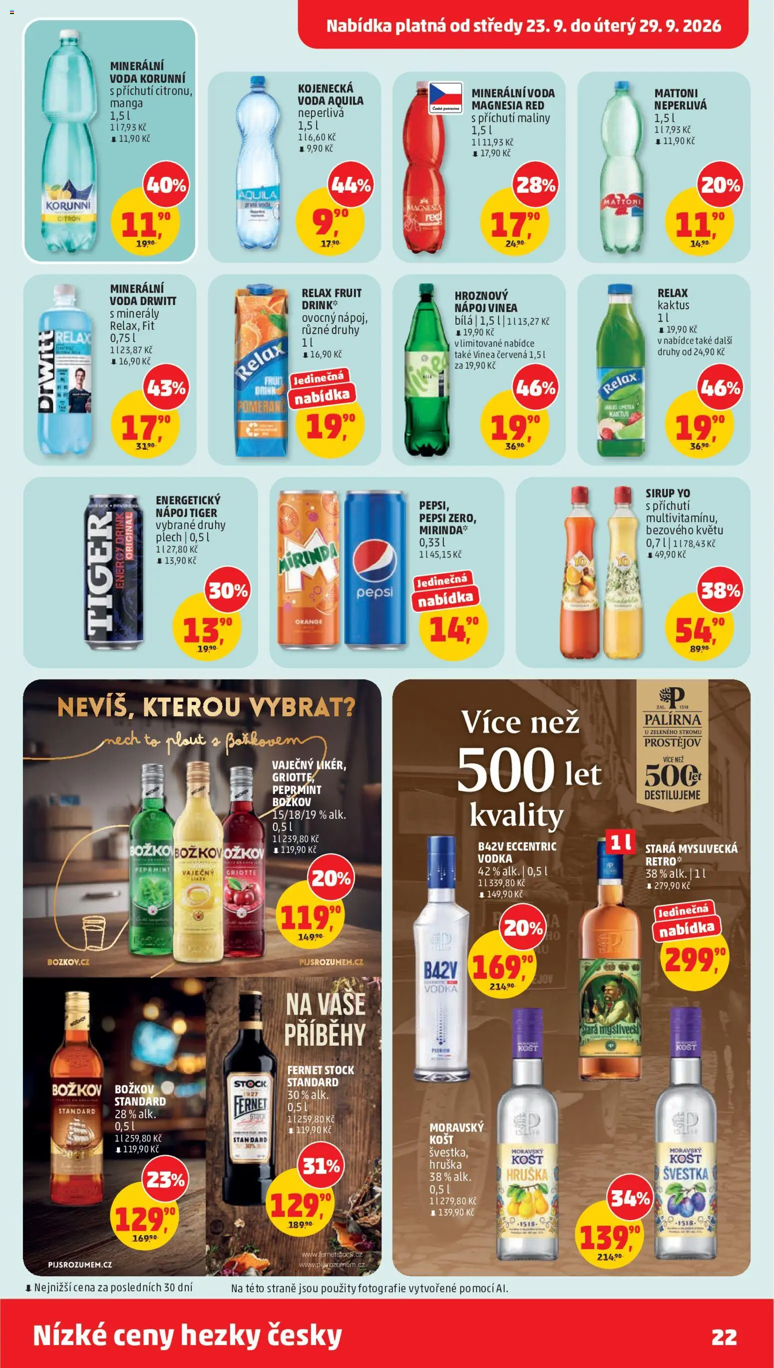 Penny Market leták od 23.09.2026 | Strana: 22 | Produkty: Fernet Stock, Yo sirup, Božkov, Energy drink