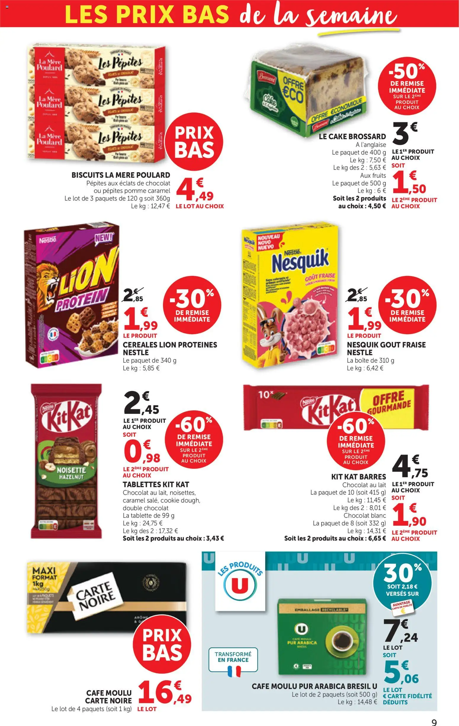 {H1} | Page: 9 | Produits: Pomme, Café moulu, Chocolat, Céréales