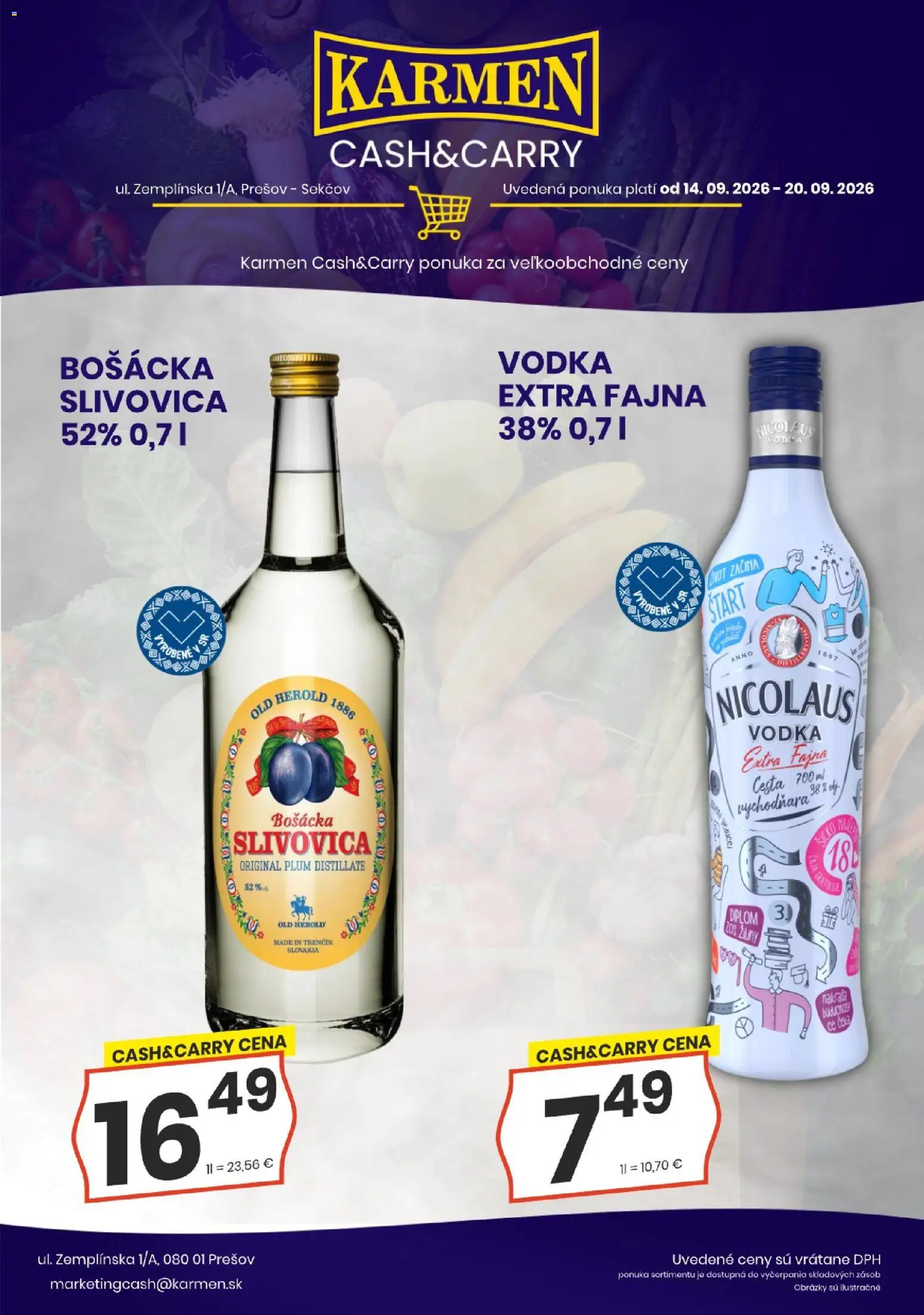 Nové KARMEN CBA akcie – leták je platný od 14.09.2026 | Strana: 1 | Produkty: Slivovica, Vodka, Nicolaus vodka