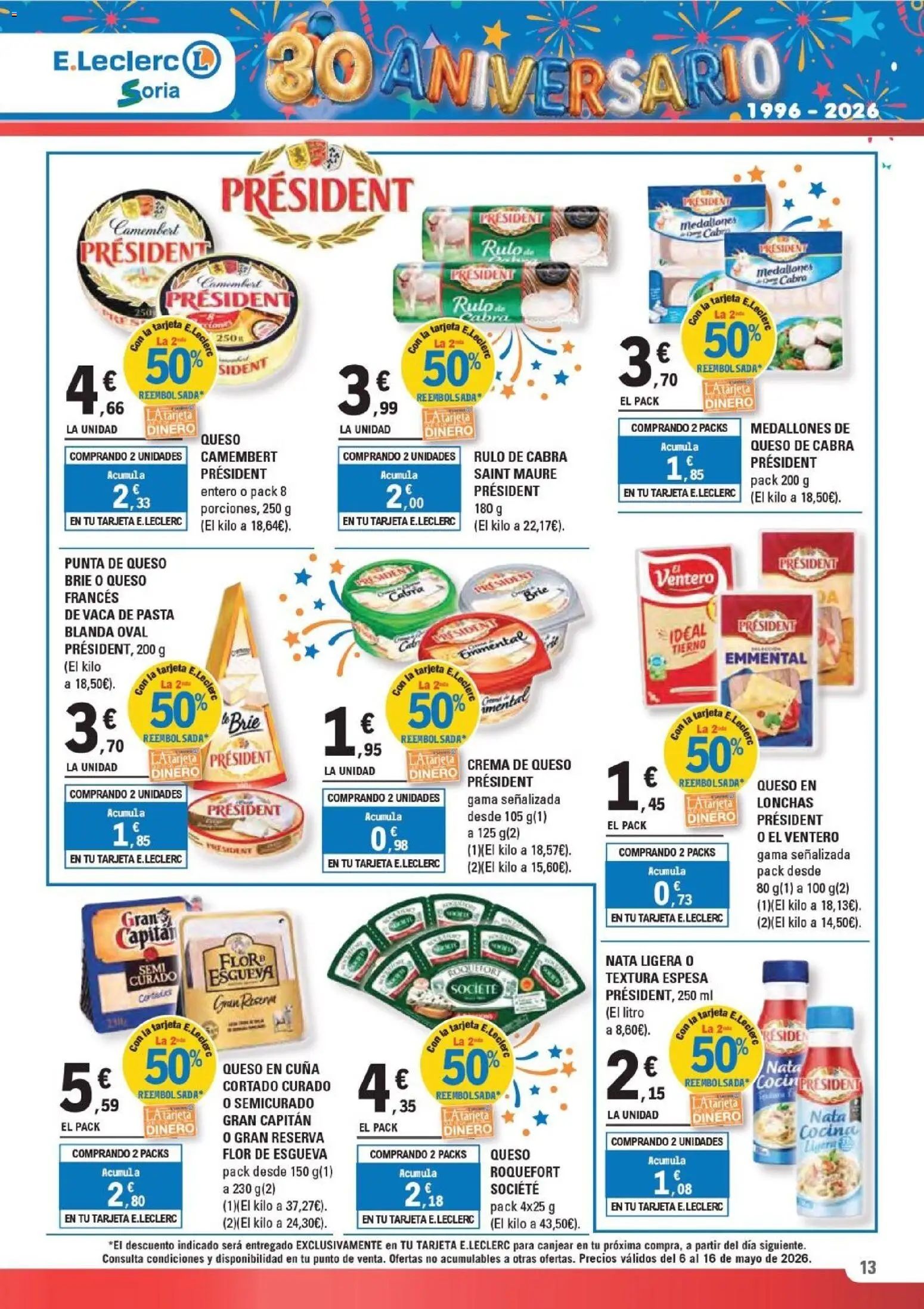 E.Leclerc Soria │ válido desde el 06.05.2026 | Página: 13 | Productos: Medallones, Queso, Pasta, Cuna