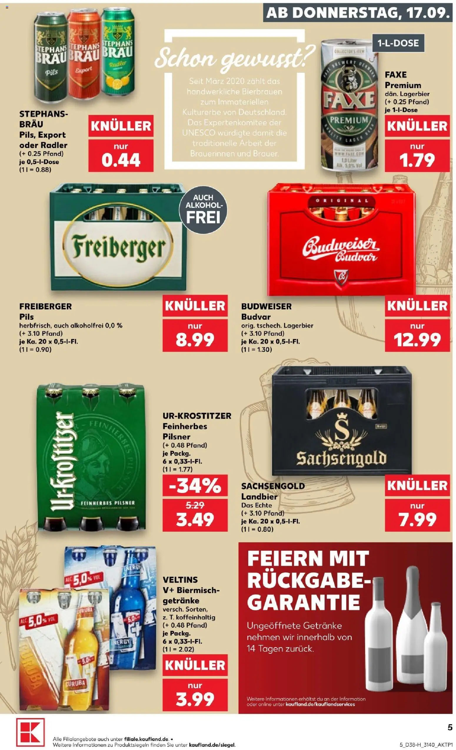 Kaufland Prospekt Leipzig – gültig ab 17.09.2026 | Seite: 5 | Produkte: Pils, Radler, Budweiser, Veltins