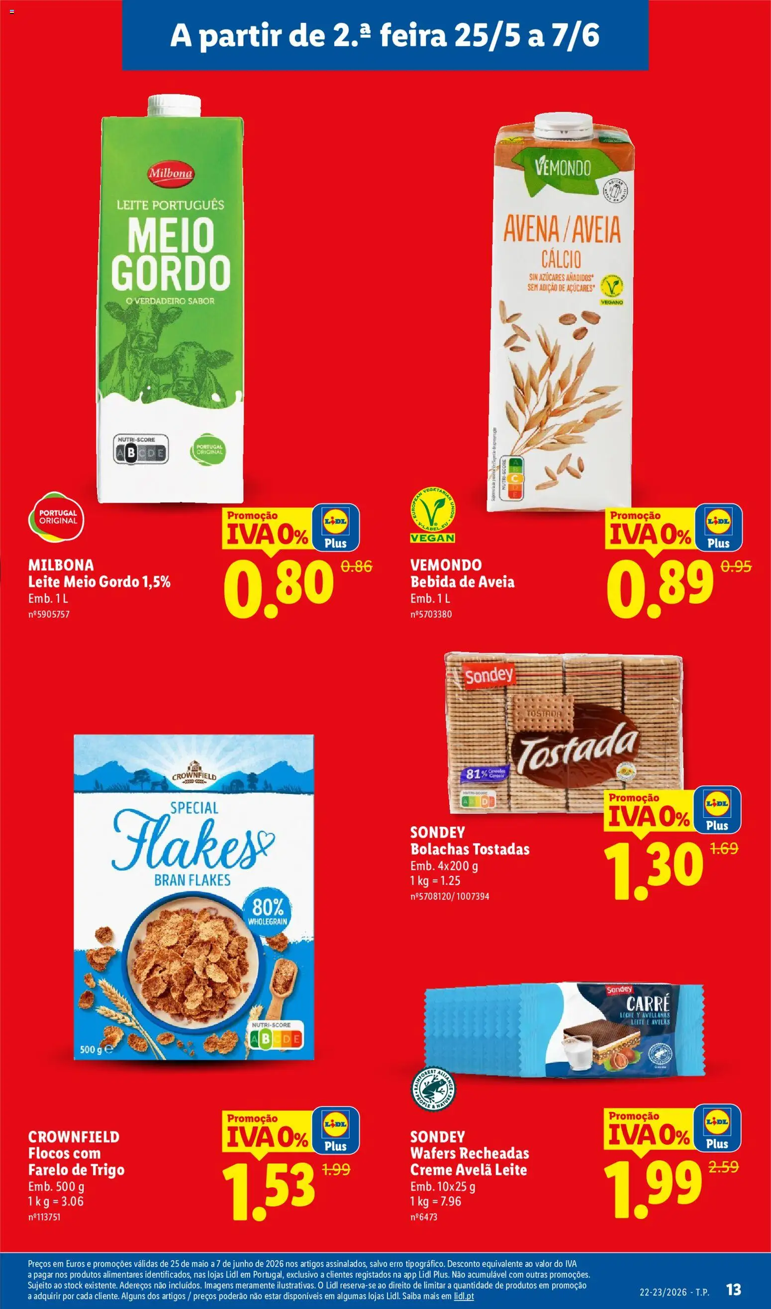 Lidl Folheto Especial Iva 0% │ válido de 25.05.2026 | Página: 13 | Produtos: Bolachas, Cálcio, Flocos, Bebida