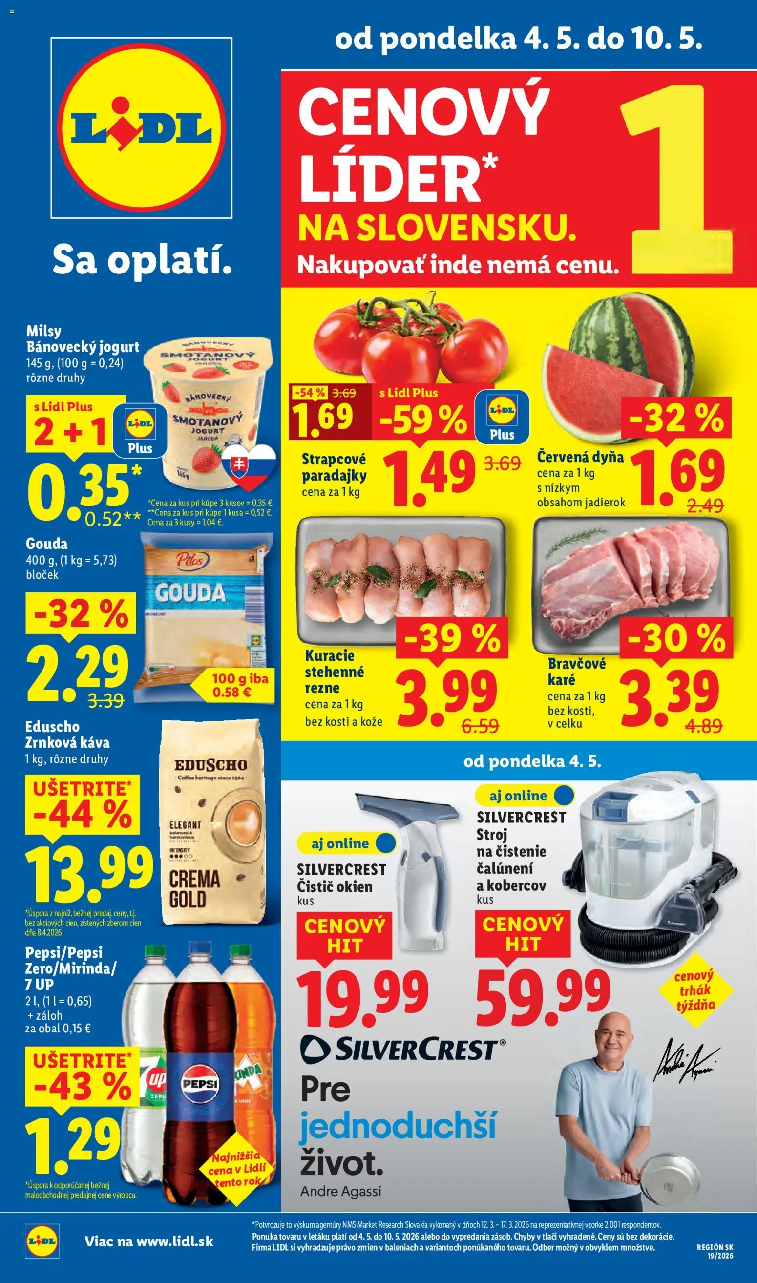 Nové Lidl akcie – leták je platný od 04.05.2026 | Strana: 1 | Produkty: Čistič okien, Gouda, Bravčové karé