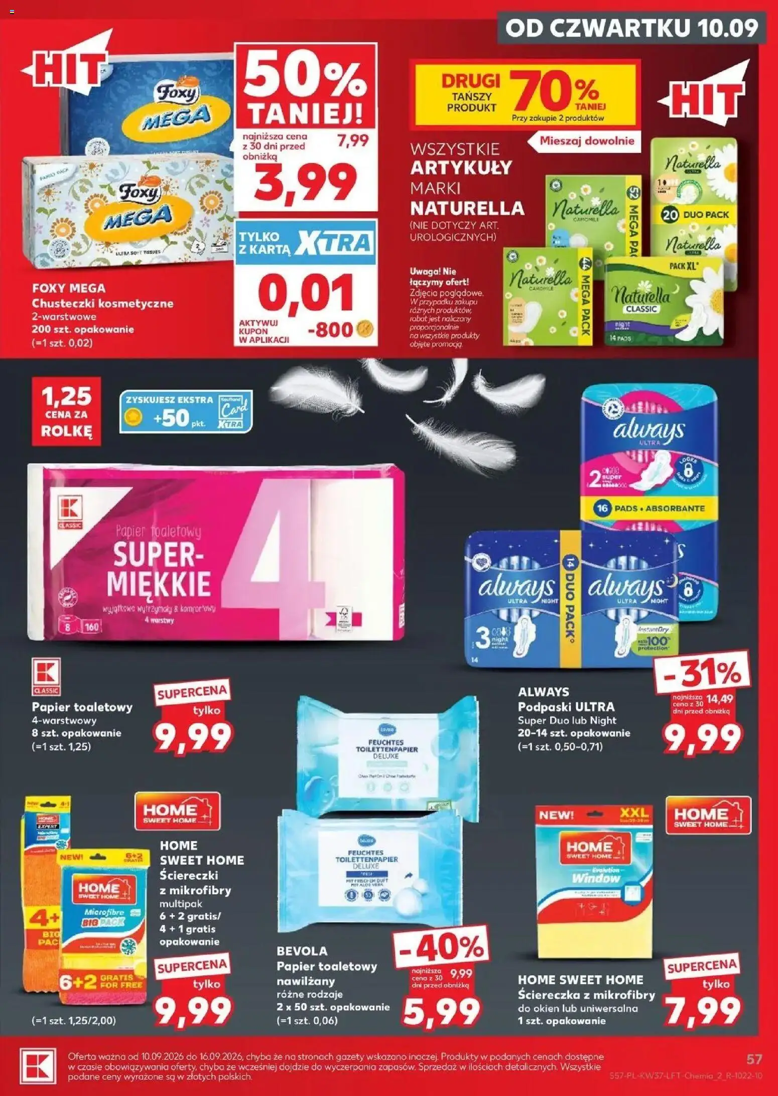 Kaufland gazetka od 10.09.2026 - od jutra PDF | Strona: 57 | Produkty: Gazety, Podpaski, Ściereczki z mikrofibry, Papier toaletowy nawilżany
