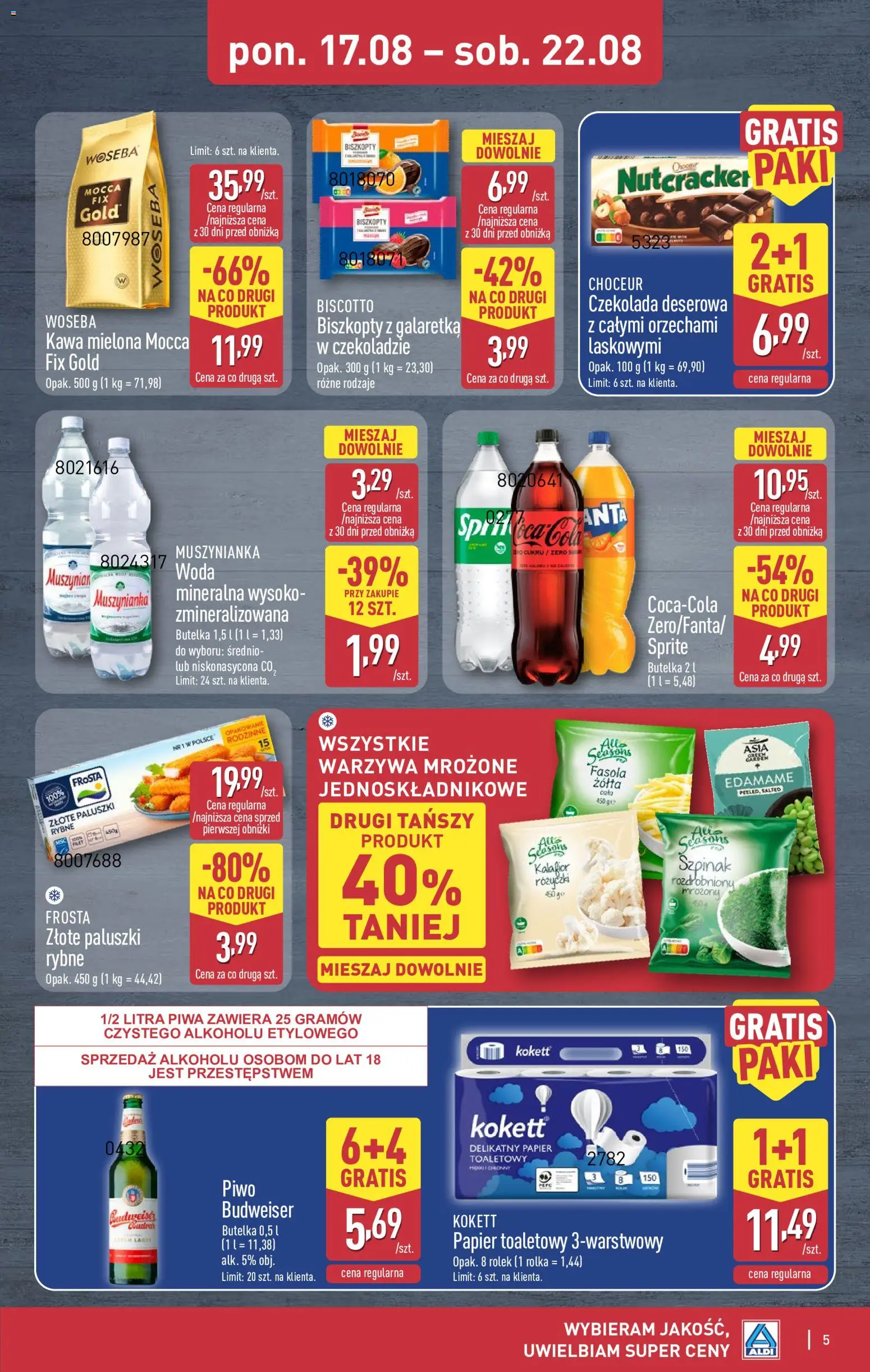 Aldi gazetka - Oferta weekendowa od 20.08.2026 | Strona: 5 | Produkty: Szpinak, Czekolada, Fasola, Czekolada deserowa