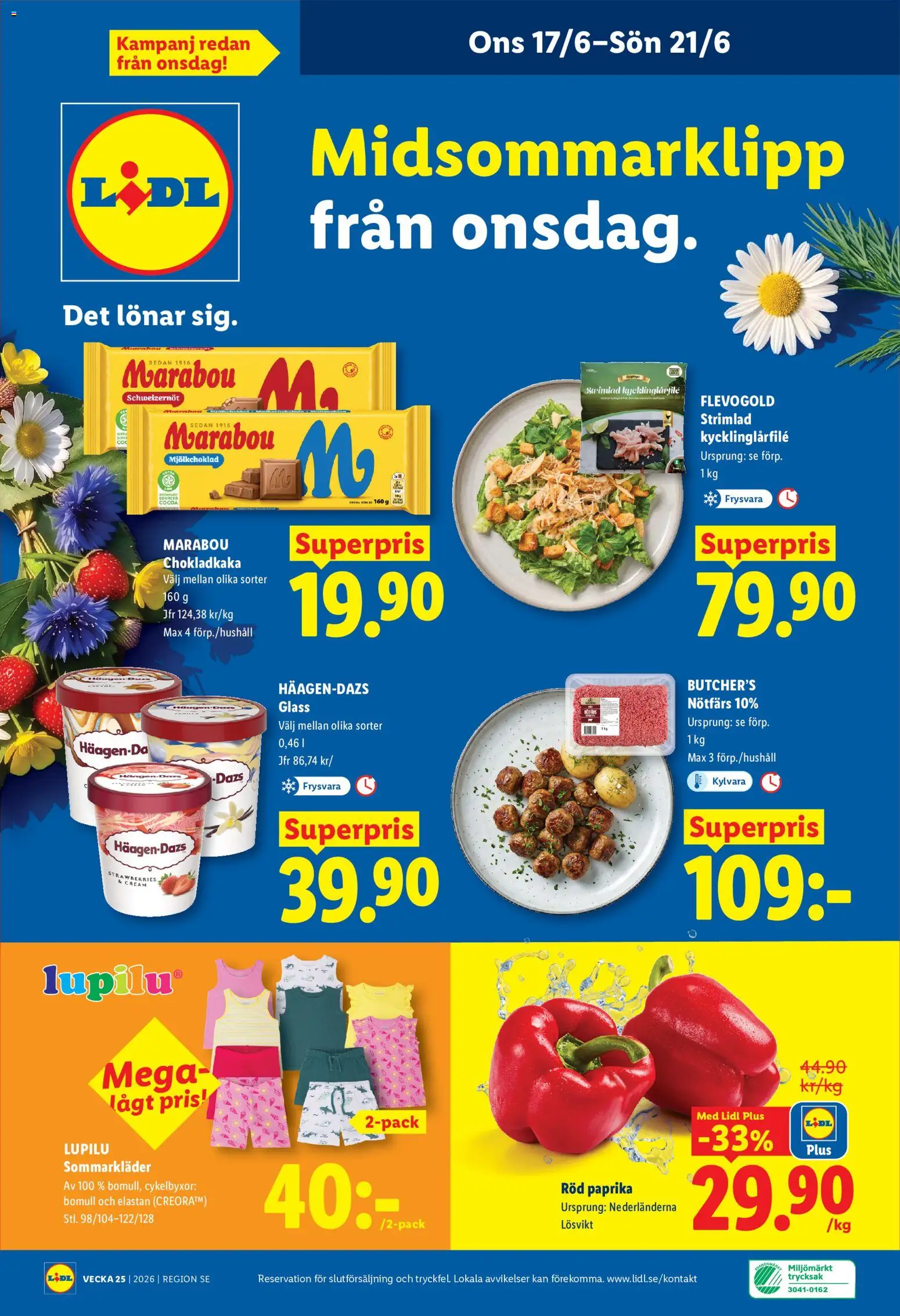 Lidl reklamblad aktuell från 15.06.2026 | Sida: 28 | Produkter: Nötfärs, Cykelbyxor, Glass, Röd paprika