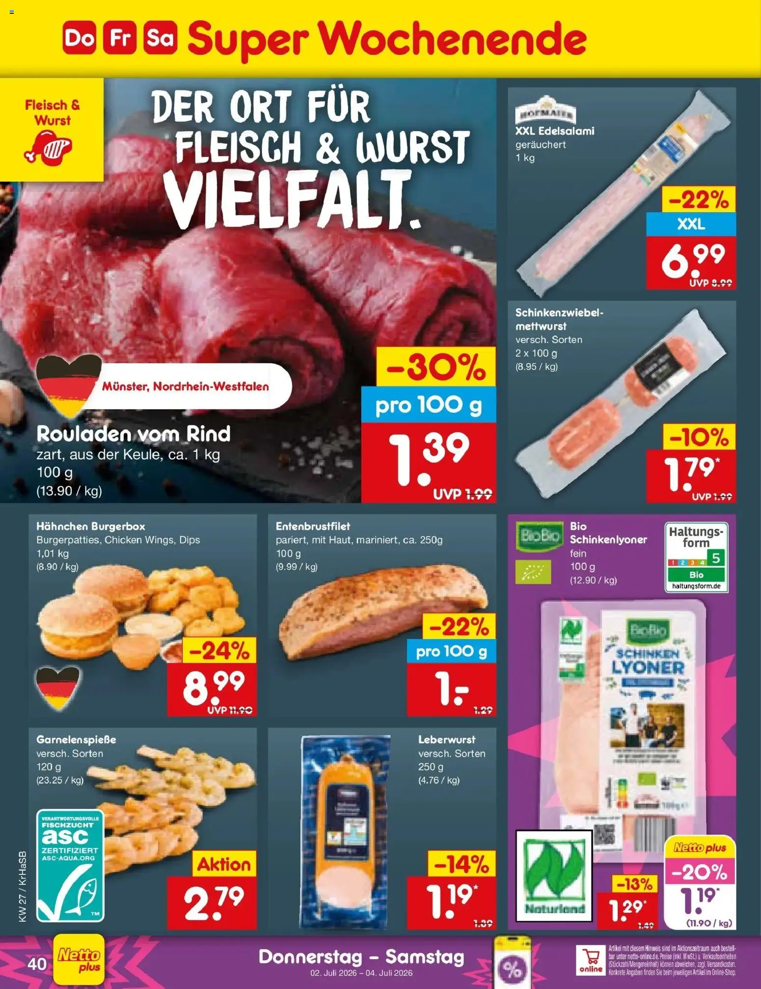 Netto Marken-Discount Prospekt Wuppertal – gültig ab 29.06.2026 | Seite: 58 | Produkte: Hahnchen, Wurst, Schinken, Fleisch