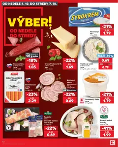Kaufland leták platný od 01.10.2026 | Strana: 72 | Produkty: Saláma, Anglická slanina, Tavený syr, Grana Padano