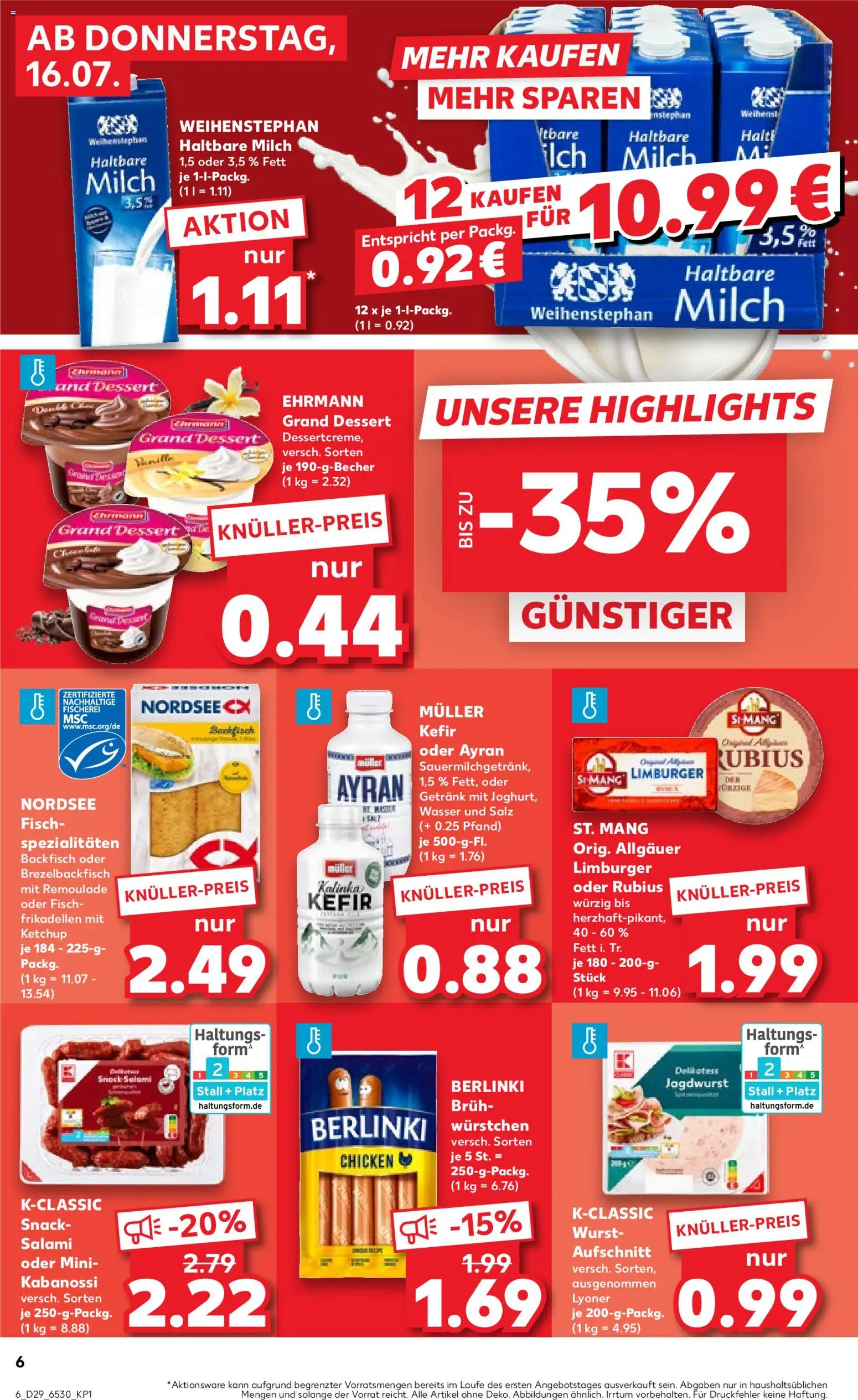 Kaufland Prospekt Jena – gültig ab 16.07.2026 | Seite: 6 | Produkte: Milch, Wasser, Wurst, Salami