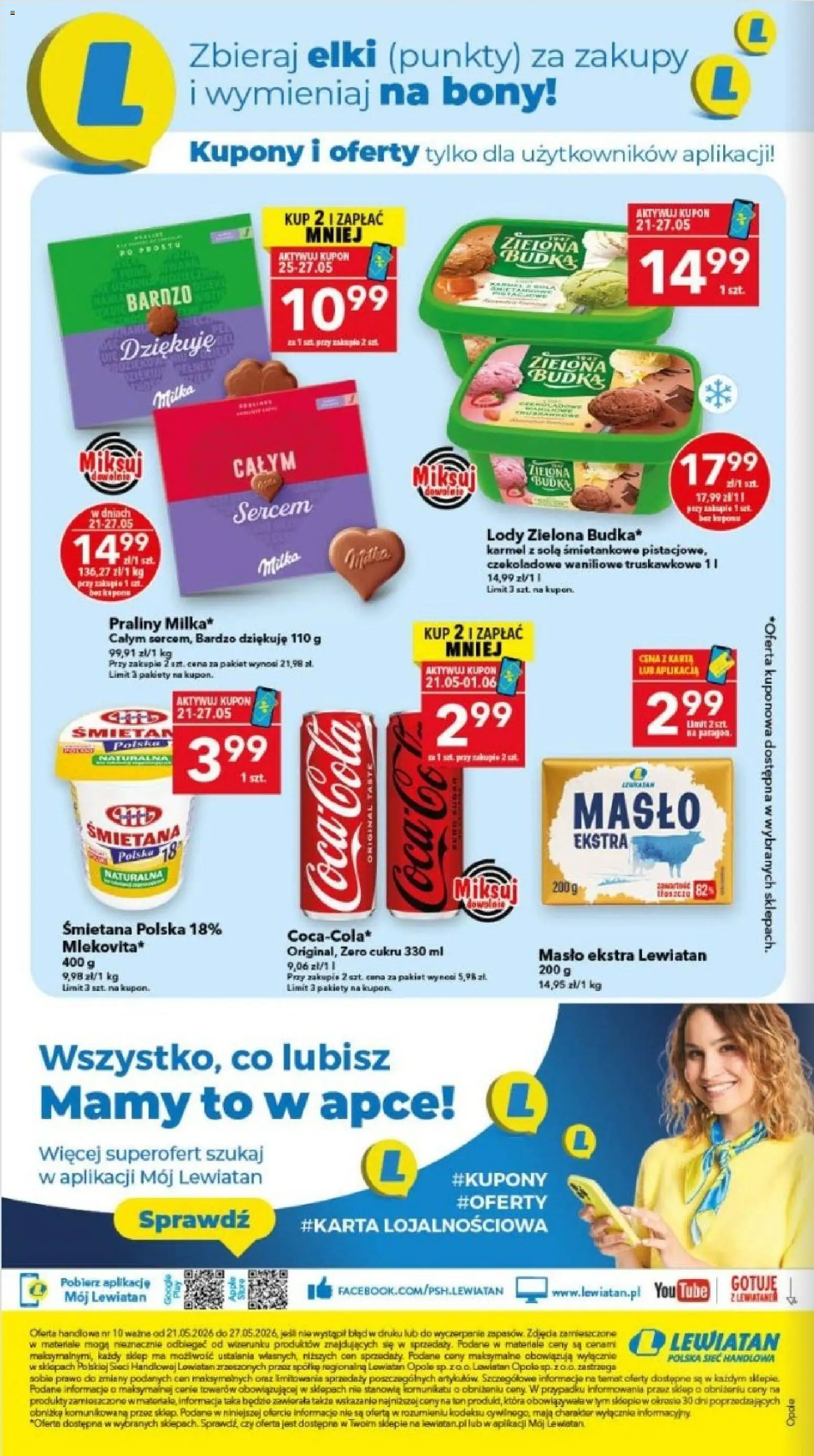Lewiatan gazetka - Legnica od 21.05.2026 | Strona: 16 | Produkty: Praliny, Milka, Masło, Śmietana