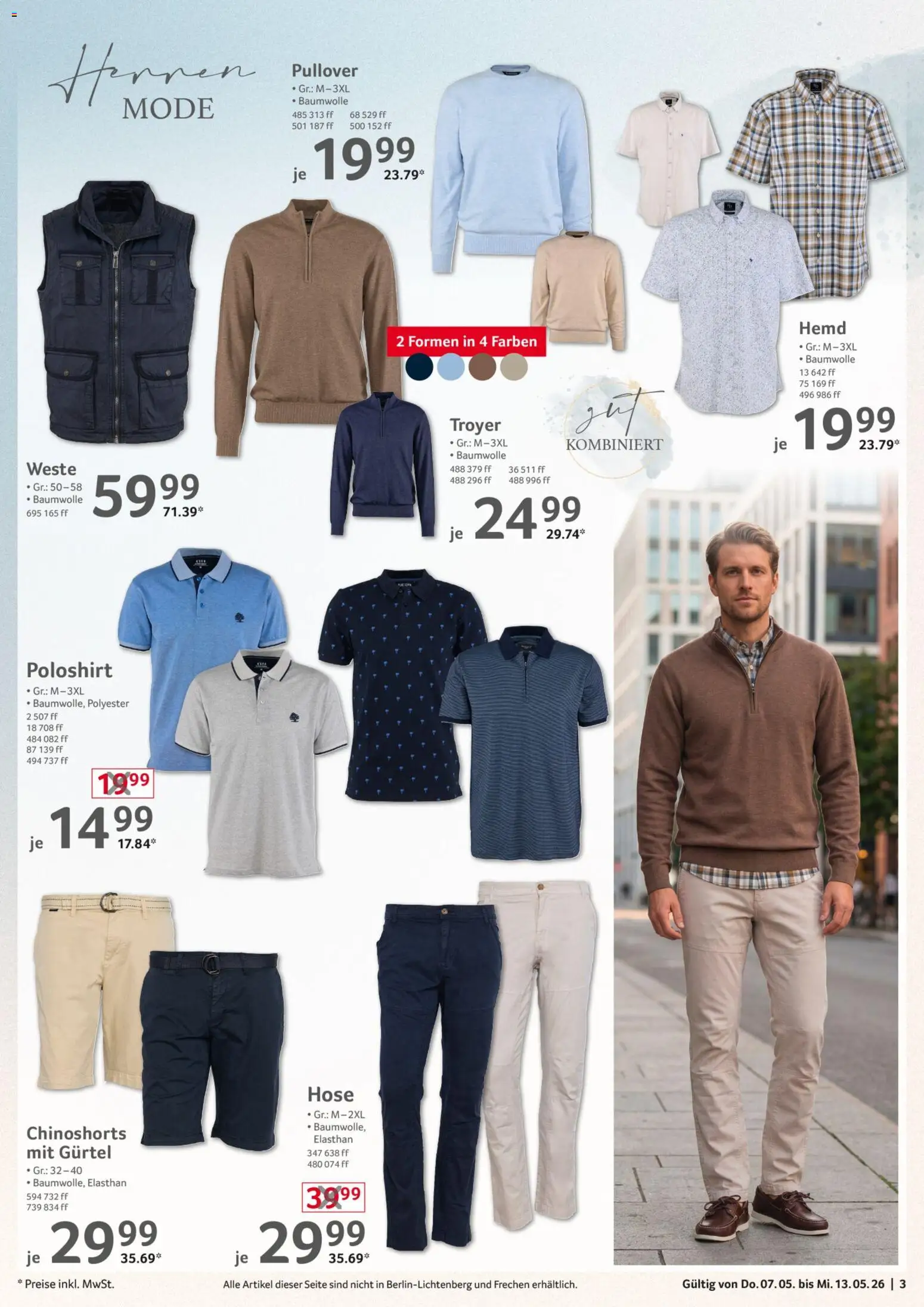 Selgros Non Food – gültig ab 07.05.2026 | Seite: 3 | Produkte: Chinoshorts, Poloshirt, Hemd, Gürtel