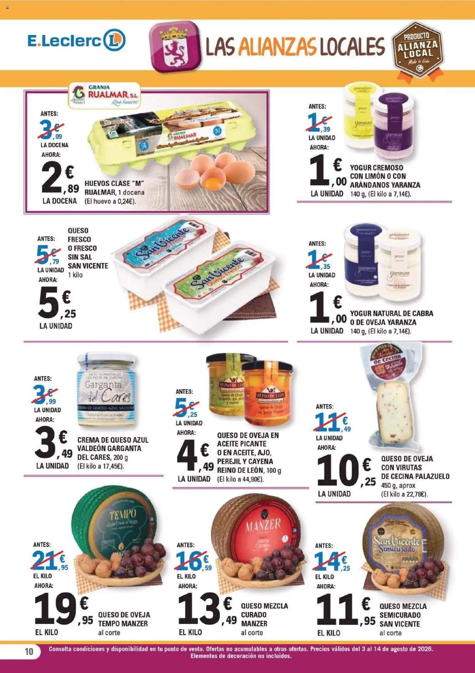 E.Leclerc - León │ válido desde el 03/08/2026 | Página: 10 | Productos: Queso de oveja, Yogur, Huevos, Aceite
