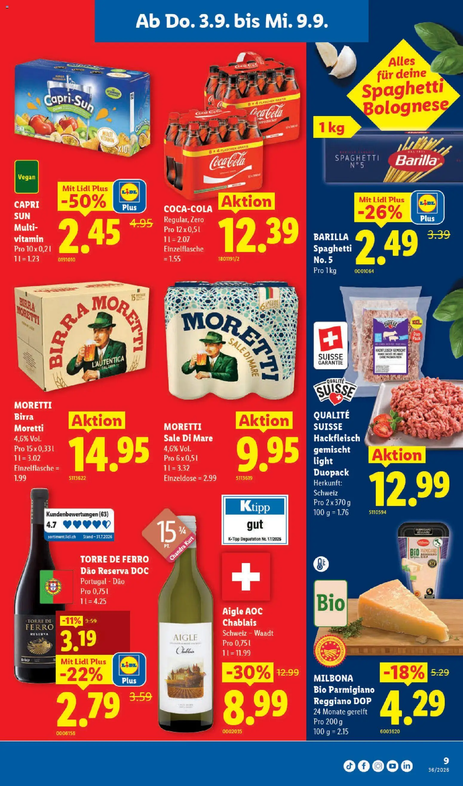 Lidl aktionen – gültig ab 03.09.2026 | Seite: 13 | Produkte: Coca Cola, Barilla, Pasta, Zucker