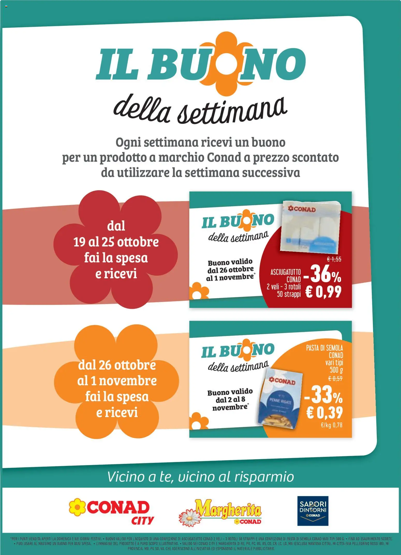 Volantino Conad del 21/10/2026 | Pagina: 27 | Prodotti: Pasta di semola, Semola, Asciugatutto, Penne