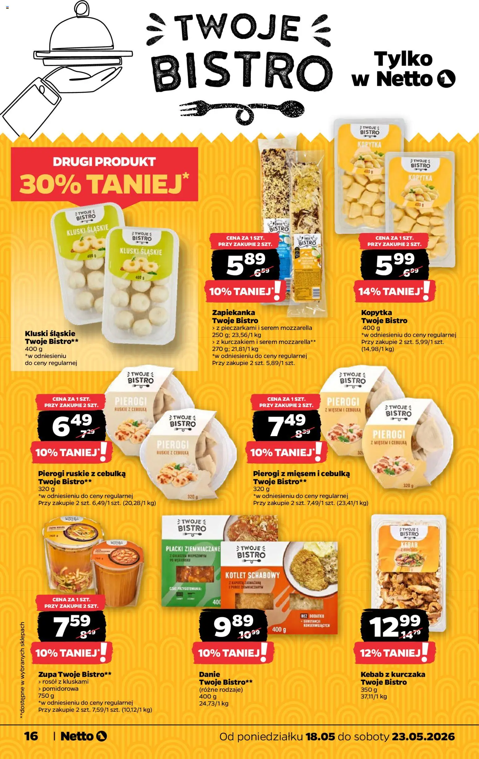 Netto gazetka od poniedziałku spożywcza od 18.05.2026 | Strona: 16 | Produkty: Pierogi, Zapiekanka, Zupa, Kopytka