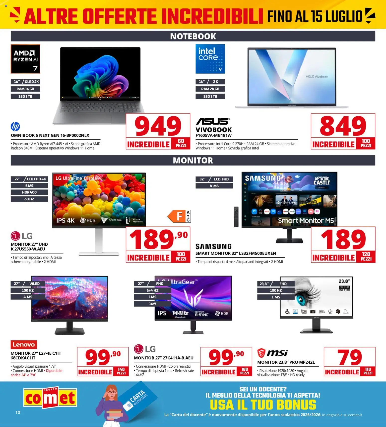Volantino Comet del 13/07/2026 | Pagina: 10 | Prodotti: Monitor, Notebook, The, Samsung