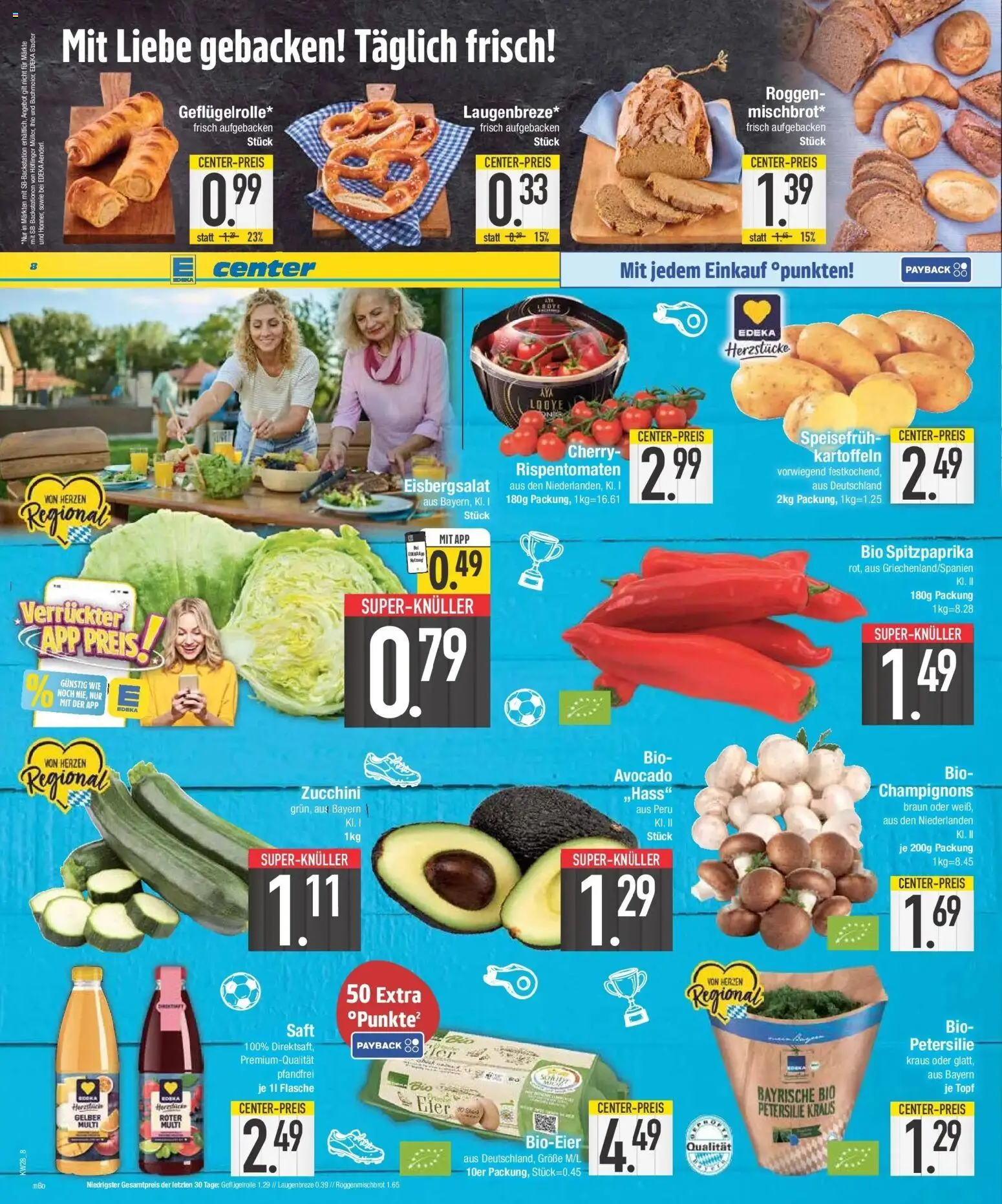 E center Wochenangebote – gültig ab 06.07.2026 | Seite: 8 | Produkte: Eisbergsalat, Champignons, Kartoffeln, Saft