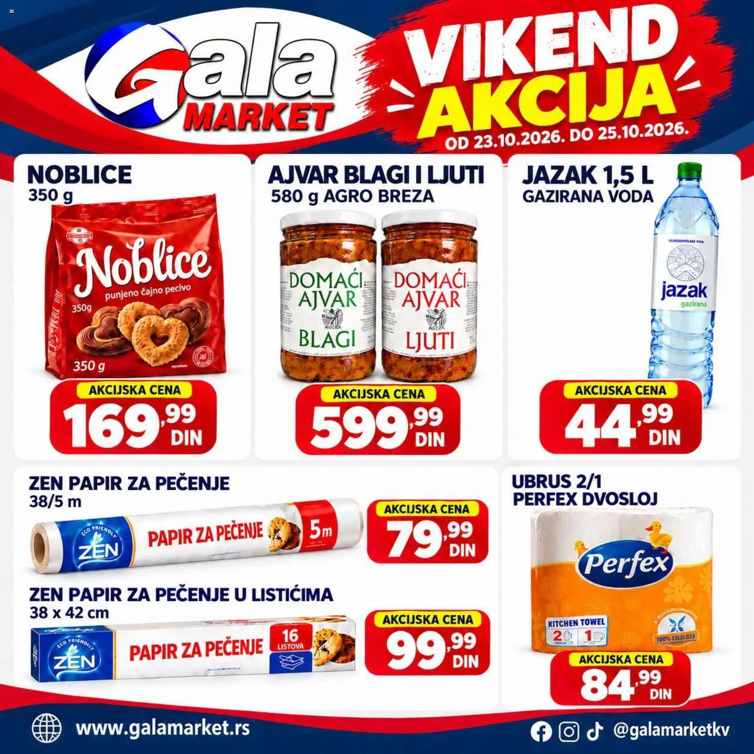 Gala MARKET katalog - važi od 23.10.2026 | Strana: 1 | Proizvode: Papir za pečenje, Voda, Noblice, Pecivo