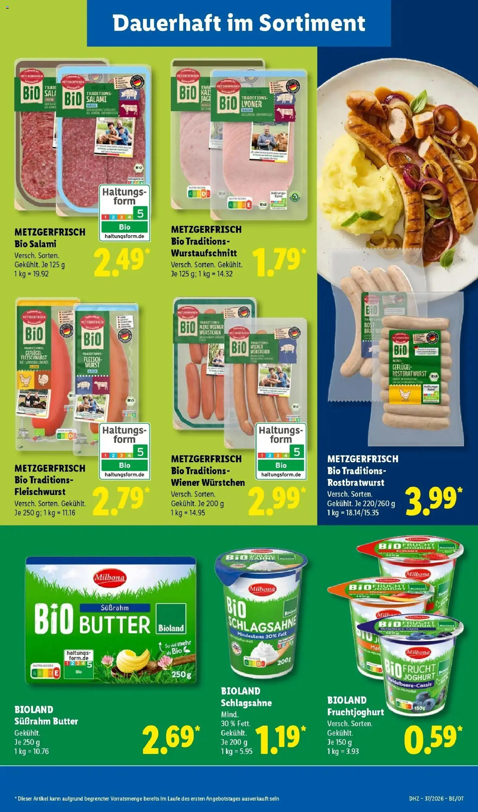 Lidl Prospekt Grimma (ab 07.09.2026) zum Blättern » Angebote | Seite: 23 | Produkte: Schlagsahne, Butter, Bratwurst, Wurst