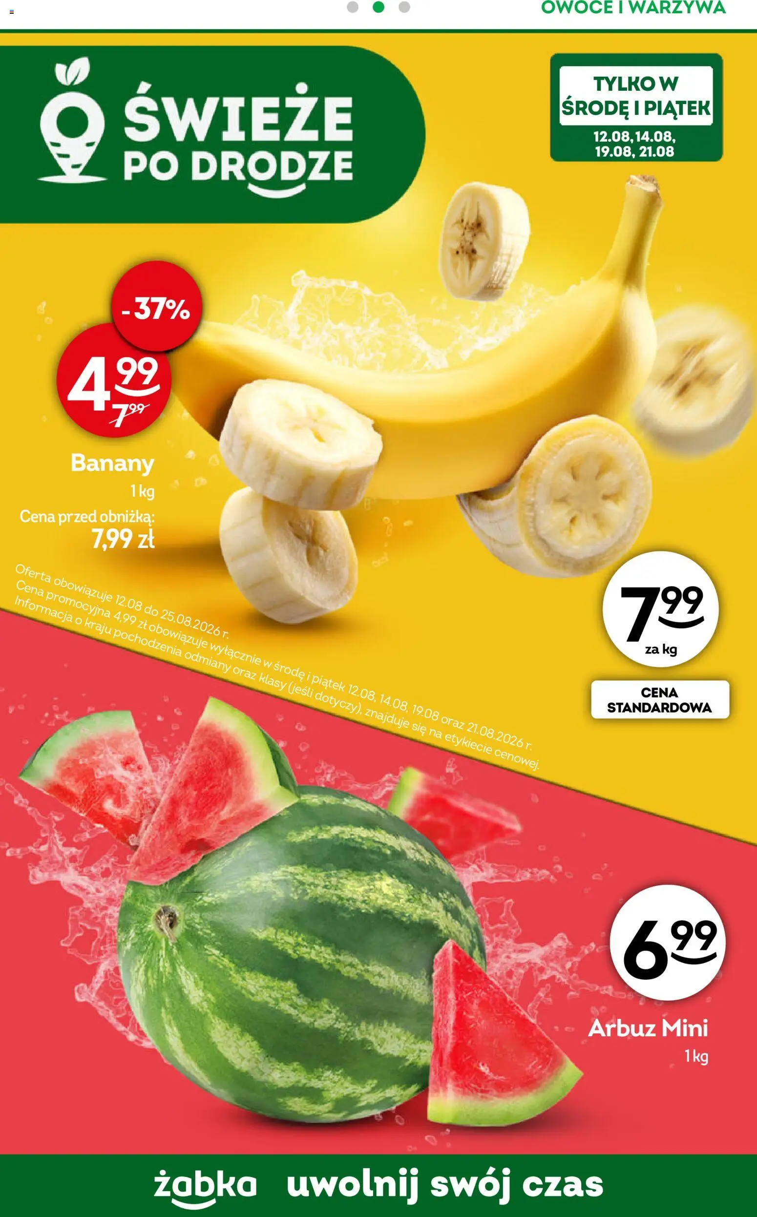 Żabka gazetka - Codzienne produkty od 10.08.2026 | Strona: 8 | Produkty: Arbuz, Banany, Warzywa, Owoce