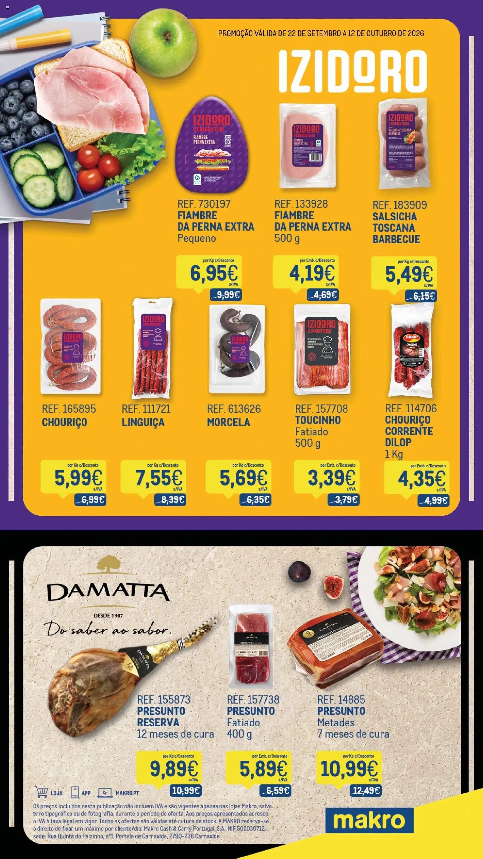 Makro Monofolha Izidoro e Damatta │ válido de 22/09/2026 | Página: 1 | Produtos: Fiambre, Linguiça, Presunto, Chouriço