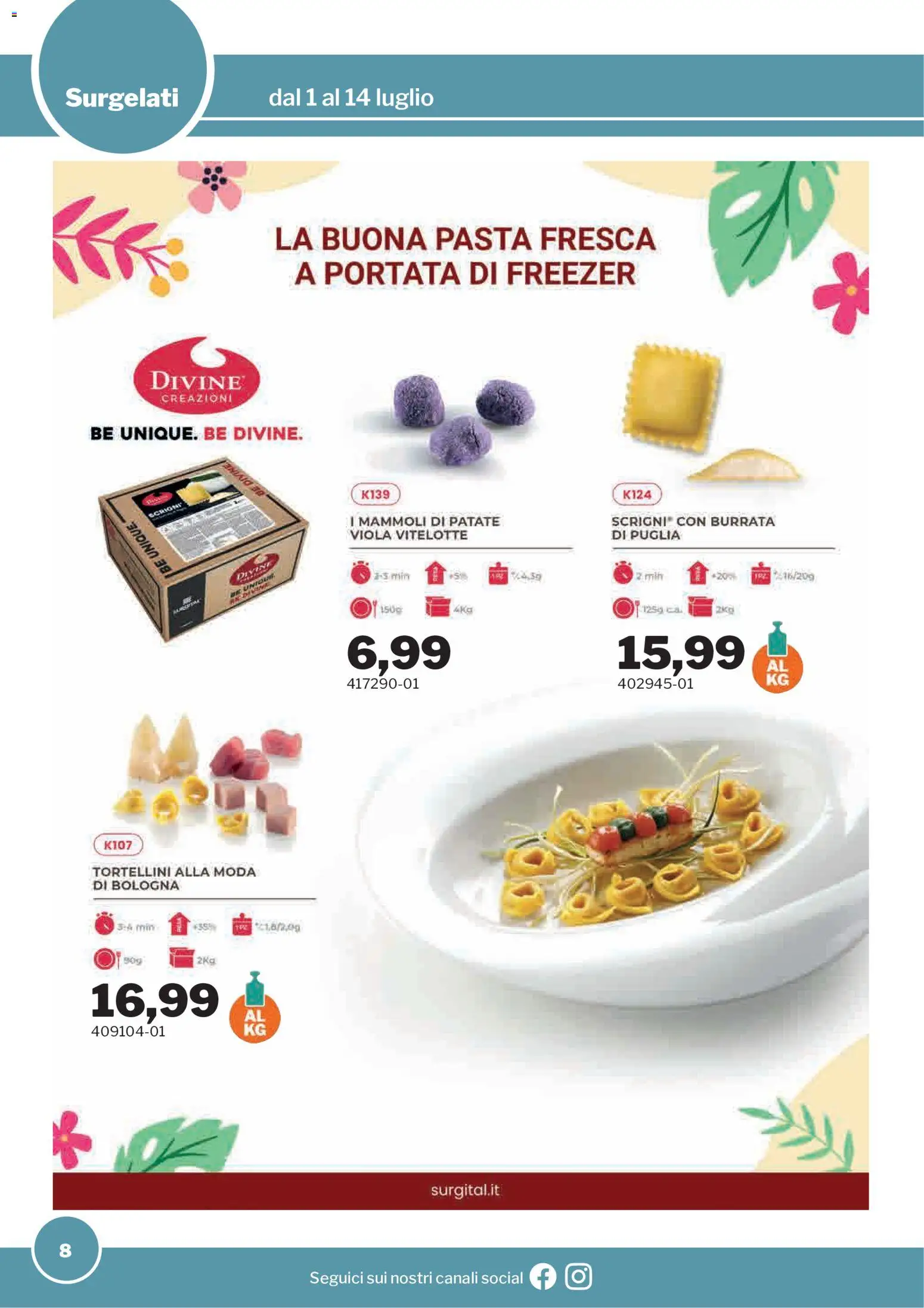 Volantino Sogegross del 01/07/2026 | Pagina: 8 | Prodotti: Patate, Pasta, Freezer, Burrata
