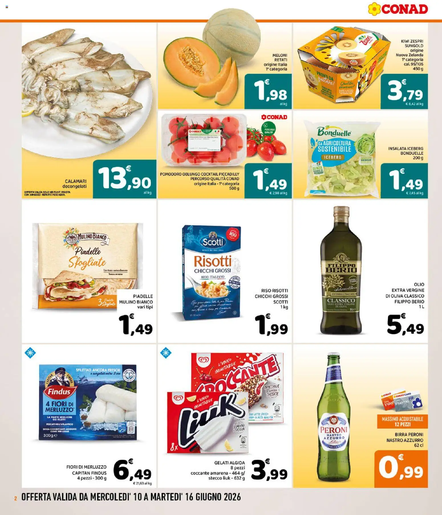 Volantino Conad del 10.06.2026 | Pagina: 2 | Prodotti: Riso, Insalata, Calamari, Olive