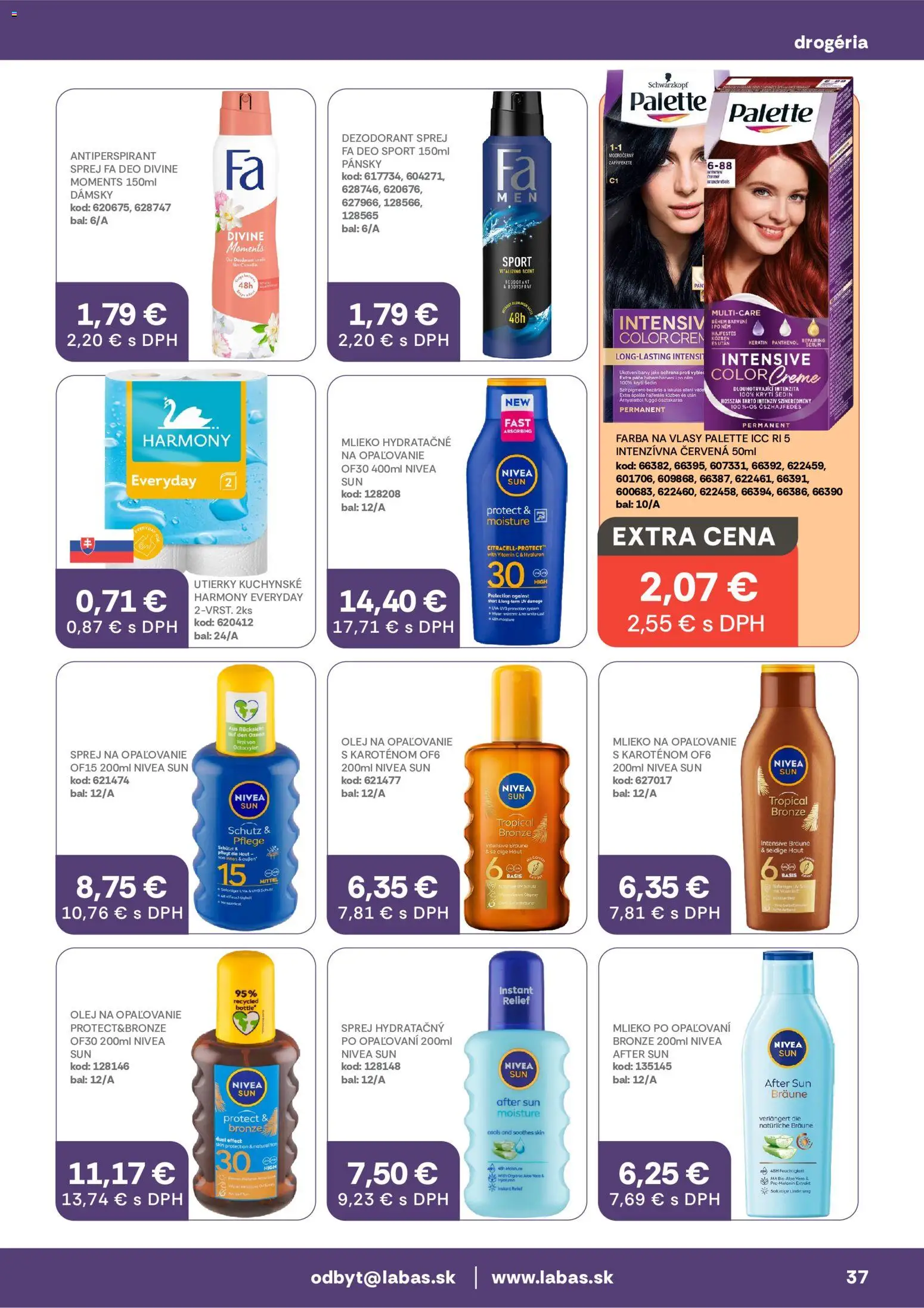 Nové Labaš akcie – leták je platný od 03.07.2026 | Strana: 37 | Produkty: Mlieko, Nivea, Farba na vlasy, Dezodorant