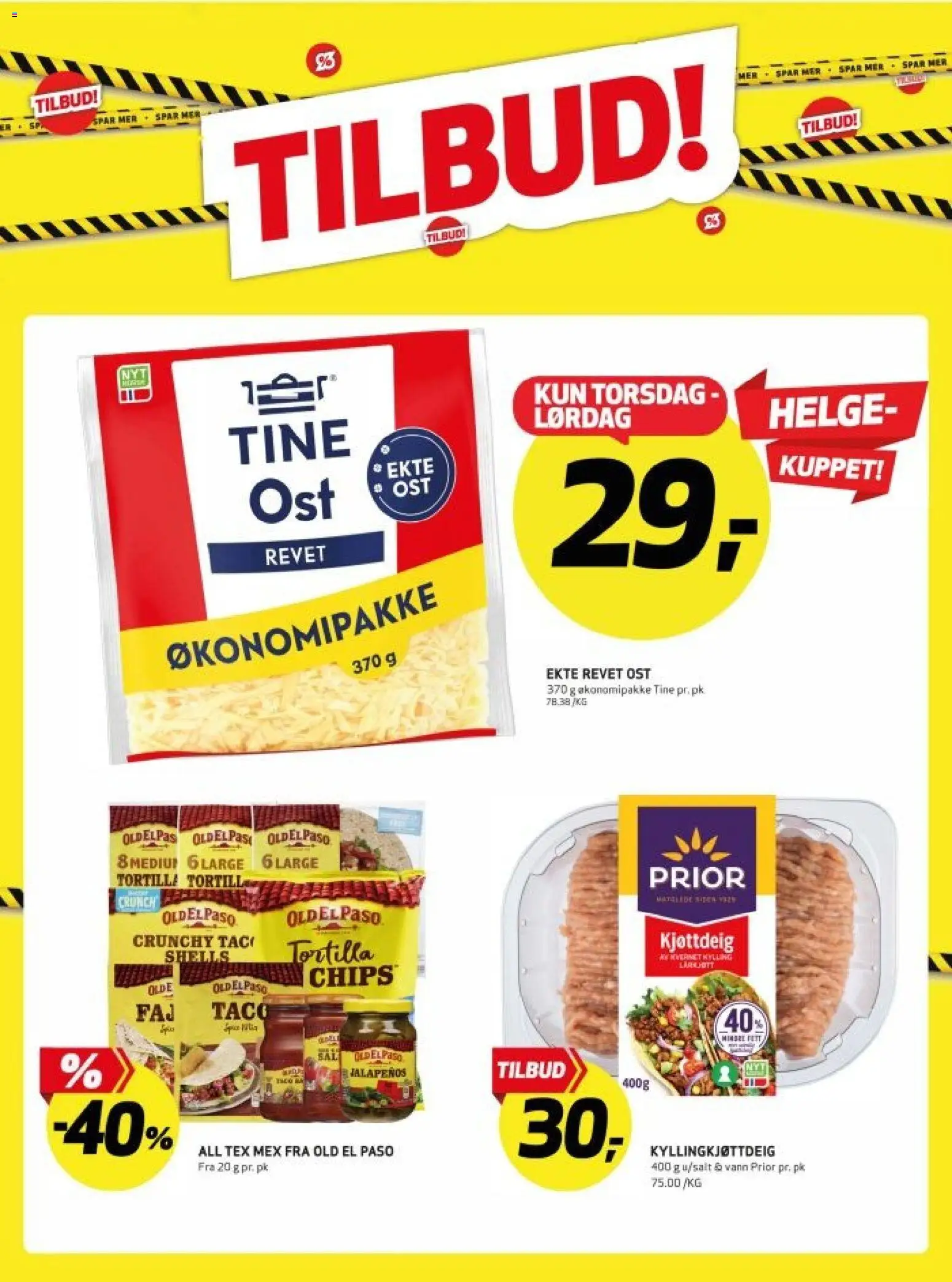 {H1} | Side: 1 | Produkter: Tex mex, Ost, Vann, Kyllingkjøttdeig