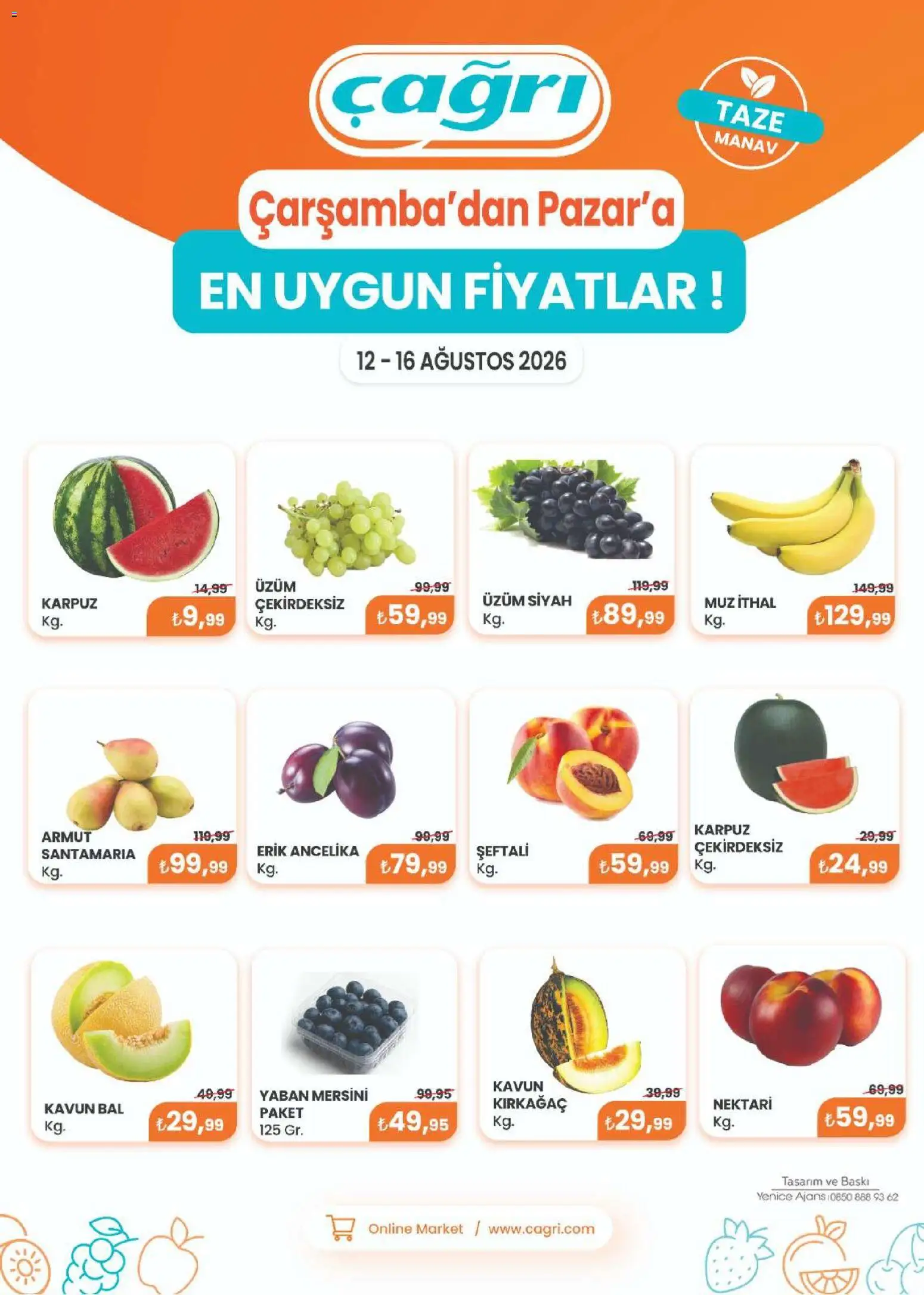Çağrı Market - Manav Katalog - 12 Ağustos 2026 tarihinden itibaren geçerlidir | Sayfa: 2 | Ürünler: Baskı, Muz, Üzüm, Kavun