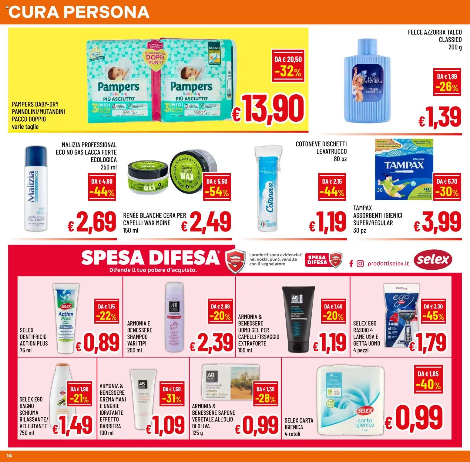Volantino A&O del 16/09/2026 | Pagina: 14 | Prodotti: Shampoo, Schiuma, Crema, Rasoio