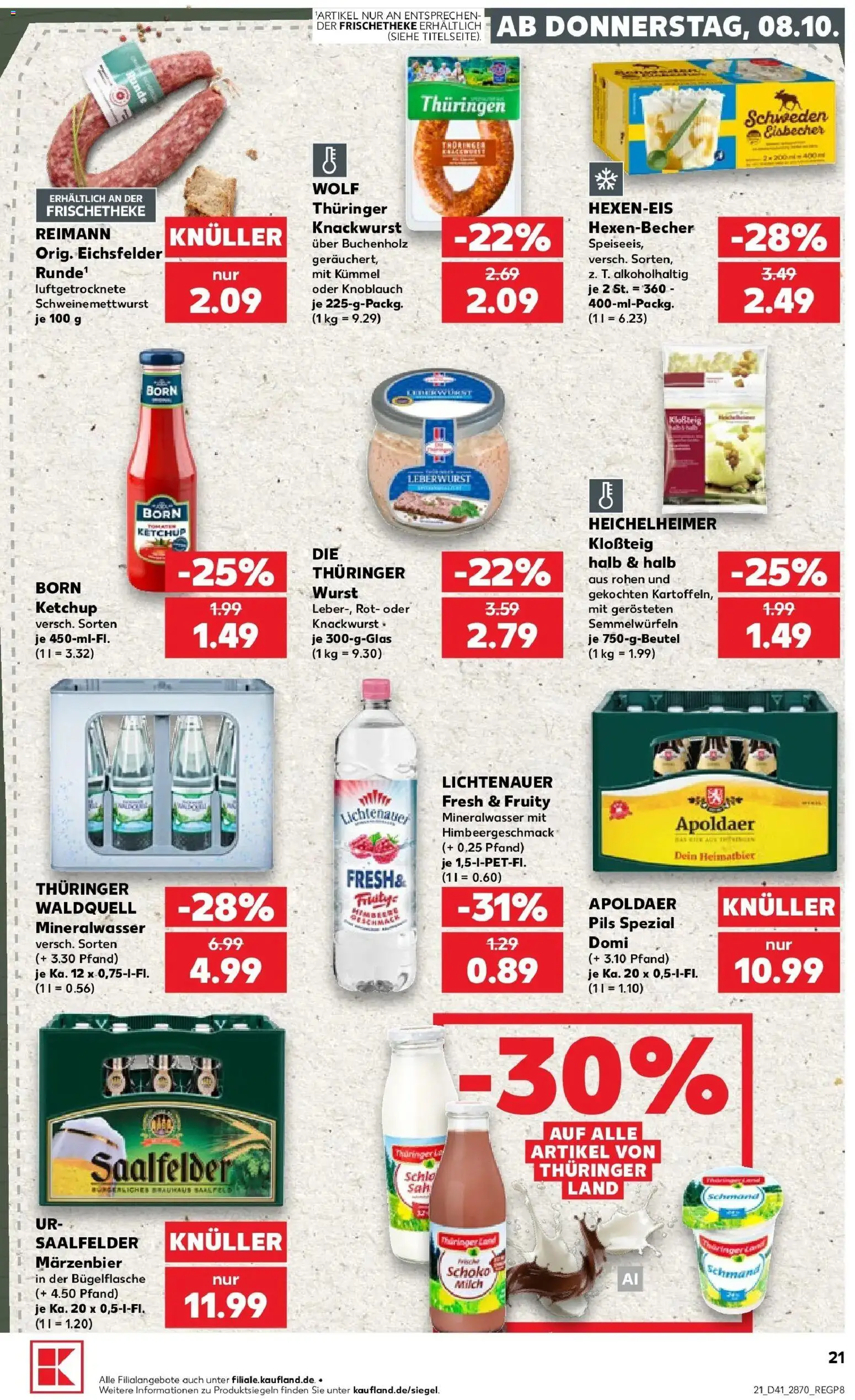 Prospekt Kaufland ab 08.10.2026 » Angebote Online zum Blättern | Seite: 21 | Produkte: Milch, Mineralwasser, Wurst, Knoblauch