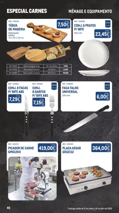 Pré-visualização Makro Especial Carnes válido de 11.06.2026 | Página: 40 | Produtos: Tábua, Faca, Pratos, Carne