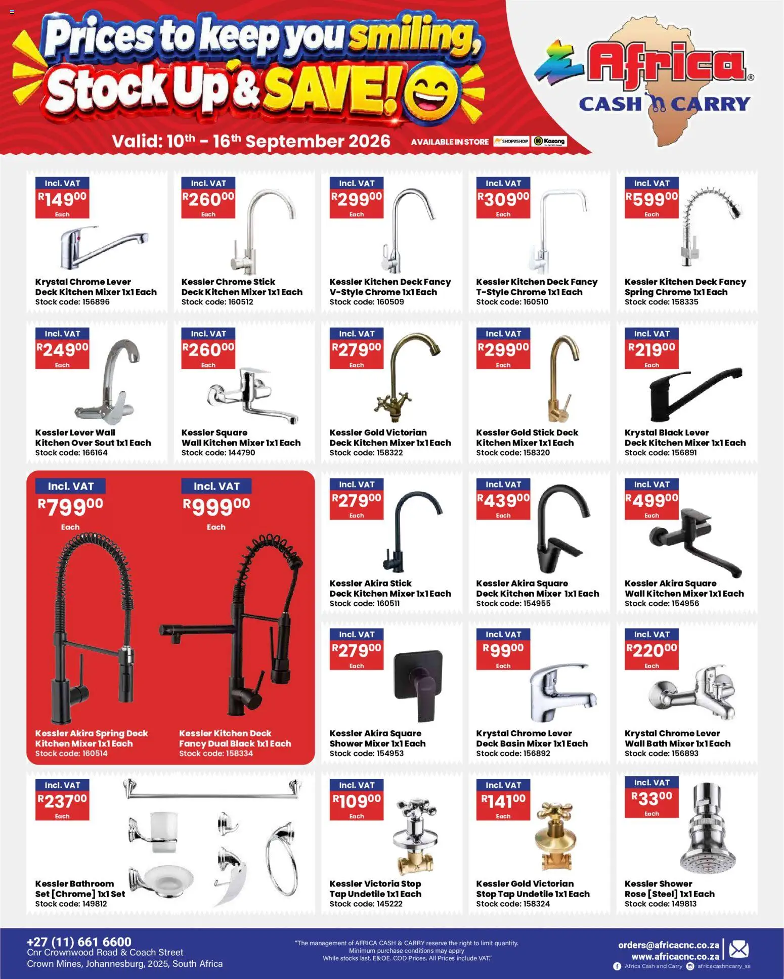 New Africa Cash & Carry catalogue – valid from 10/09/2026 | Page: 44 | Products: Bath, Shower, Tap, Stock