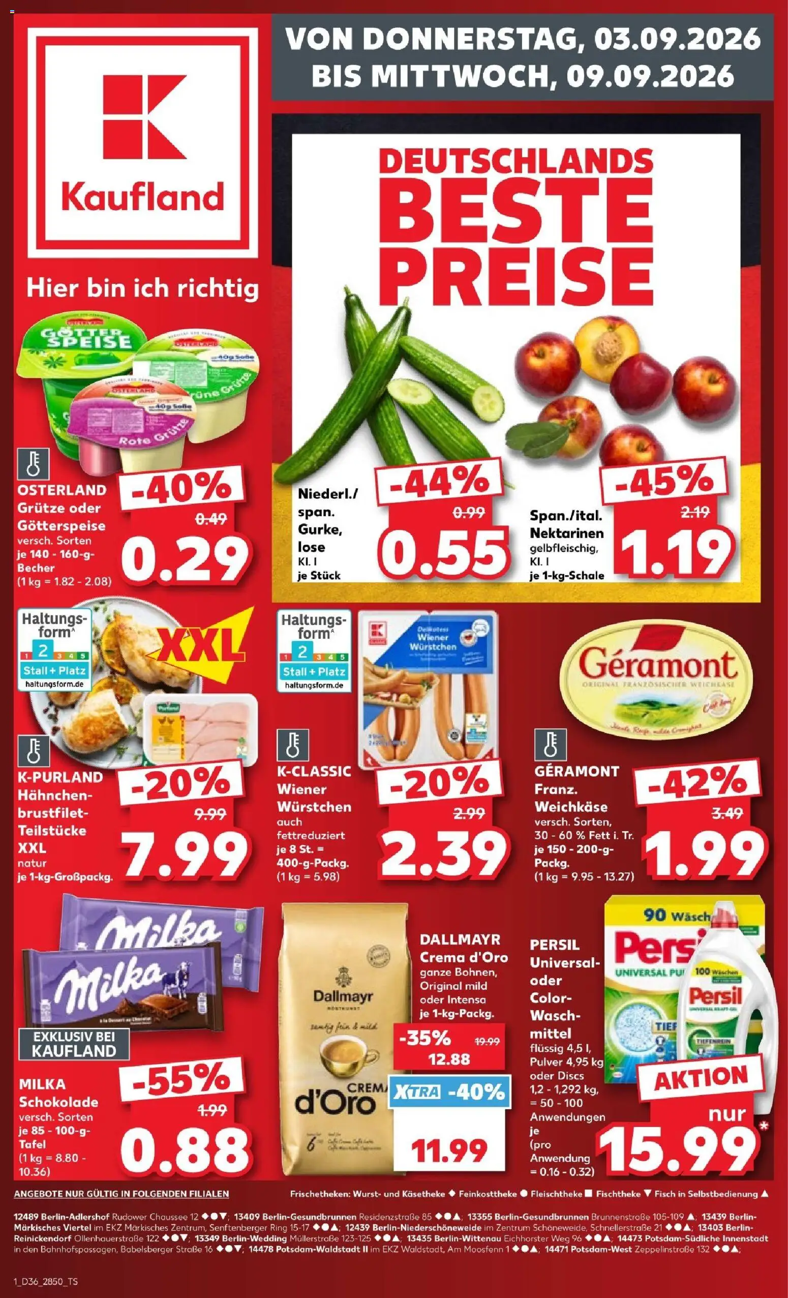 Kaufland Prospekt Potsdam – gültig ab 03.09.2026 | Seite: 1 | Produkte: Geramont, Wiener wurstchen, Milka schokolade, Persil