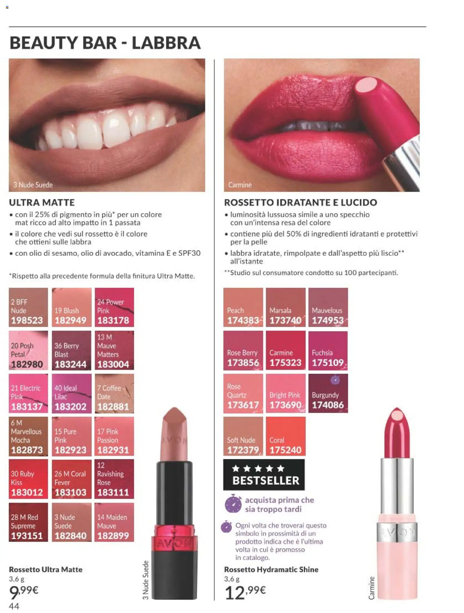 Volantino Avon del 01/09/2026 | Pagina: 44 | Prodotti: Rossetto, Ingredienti, Specchio, Blush