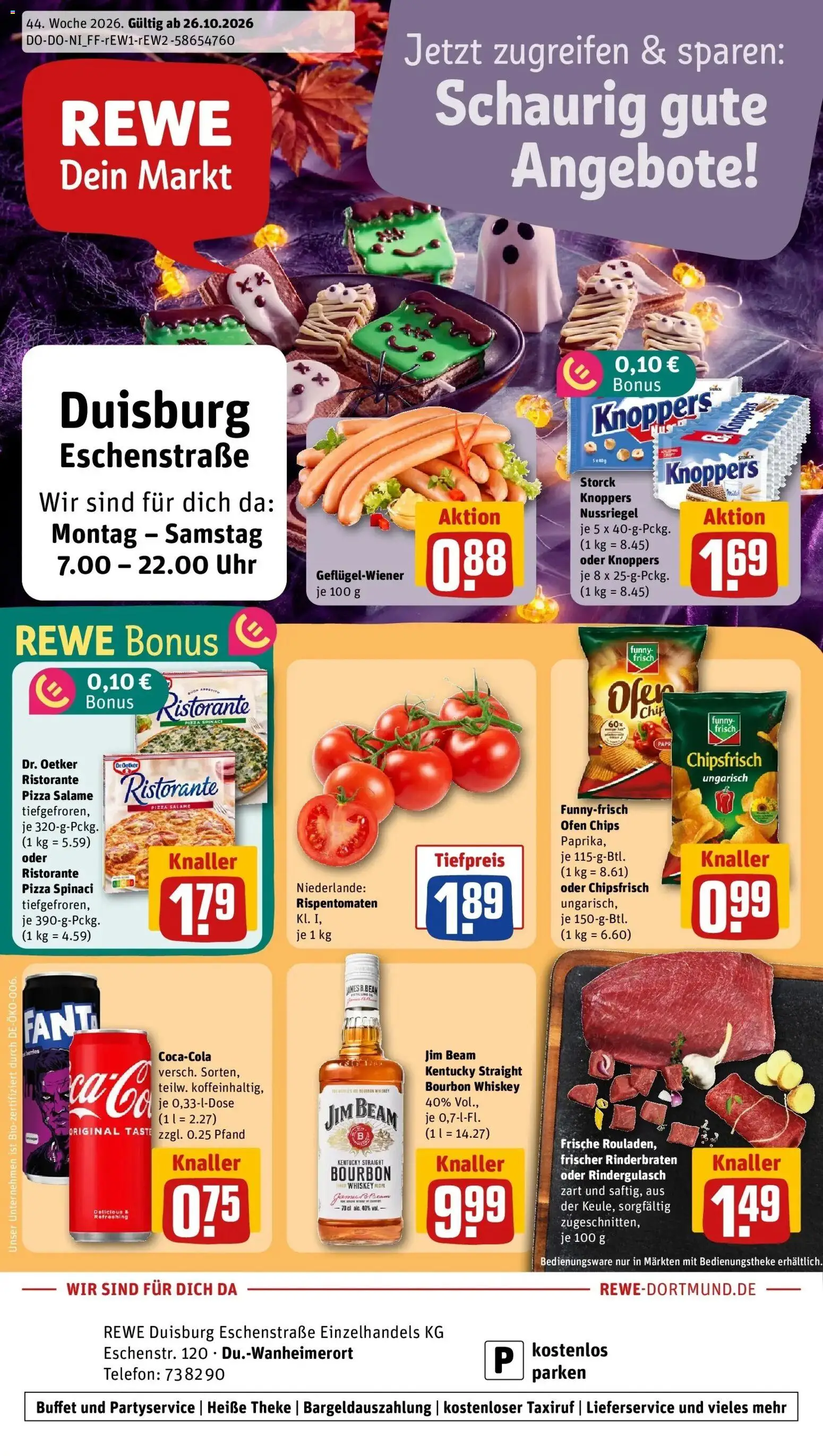 REWE Prospekt ab 26.10.2026 zum Blättern » Angebote | Seite: 1 | Produkte: Jim beam, Theke, Bourbon, Telefon