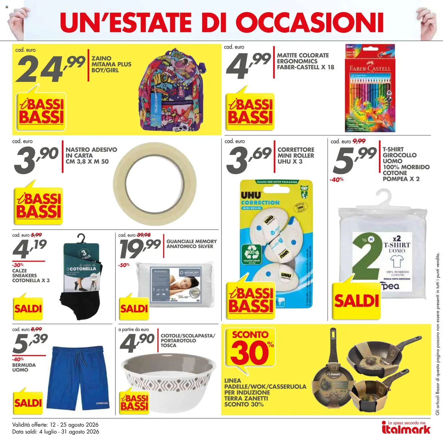 Volantino Italmark del 12/08/2026 | Pagina: 19 | Prodotti: Sneakers, Bermuda, Data, Portarotolo