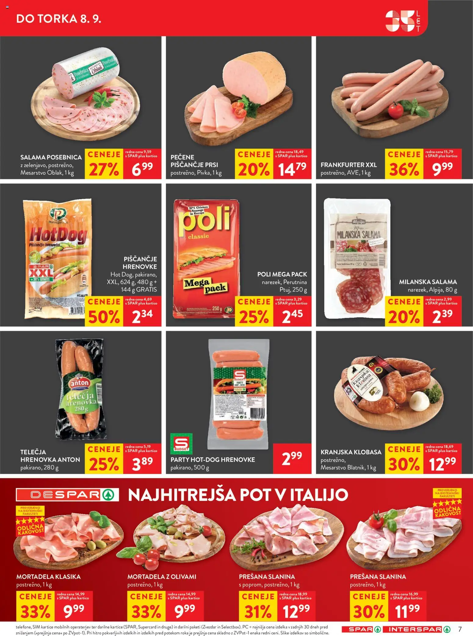 Novi Spar katalog ponudbe – veljaven od 02.09.2026 | Stran: 9 | Izdelki: Hrenovke, Mortadela, Slanina, Salama