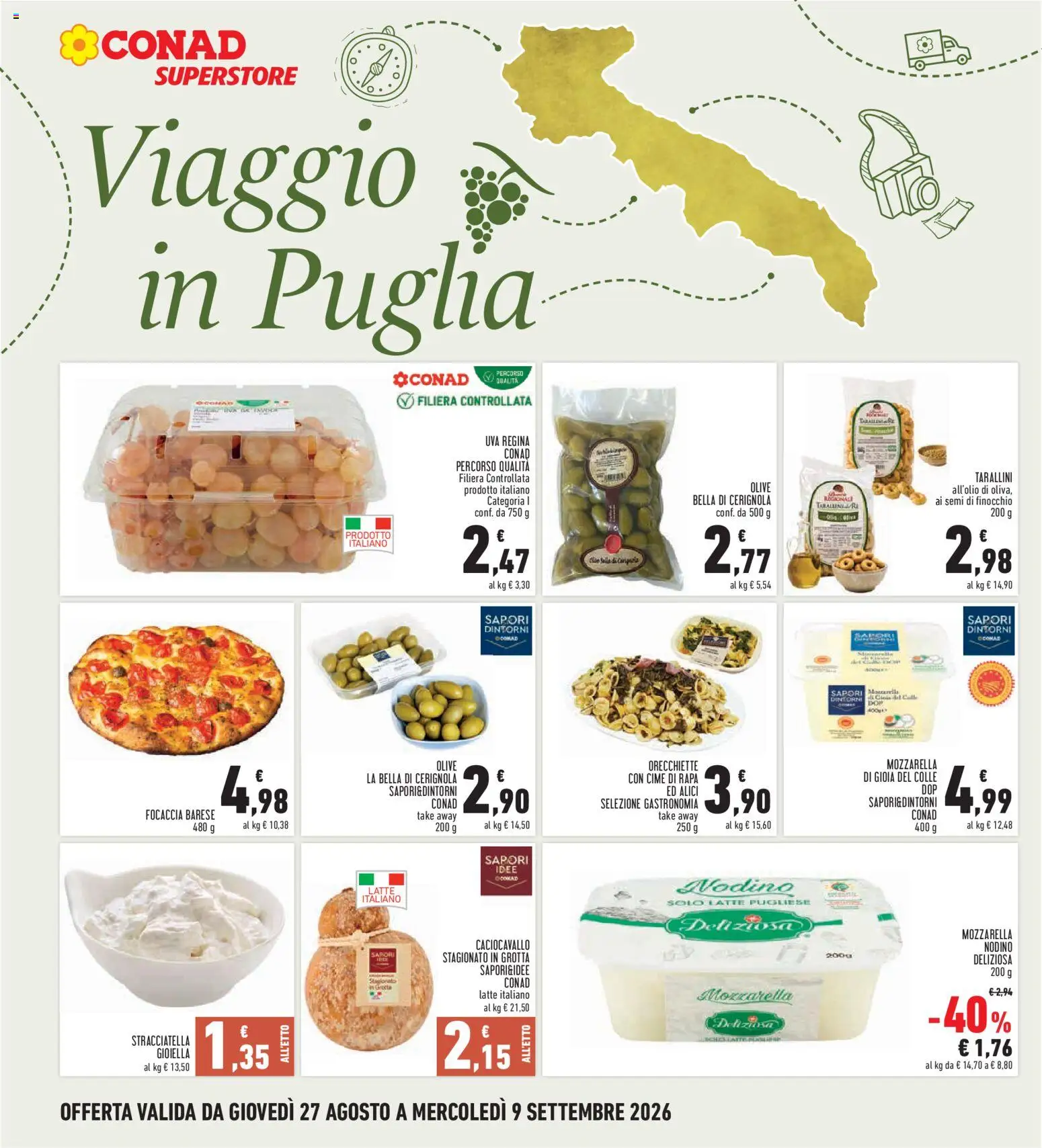 Volantino Conad del 27/08/2026 | Pagina: 12 | Prodotti: Mozzarella, Pasta, Uva, Stracciatella