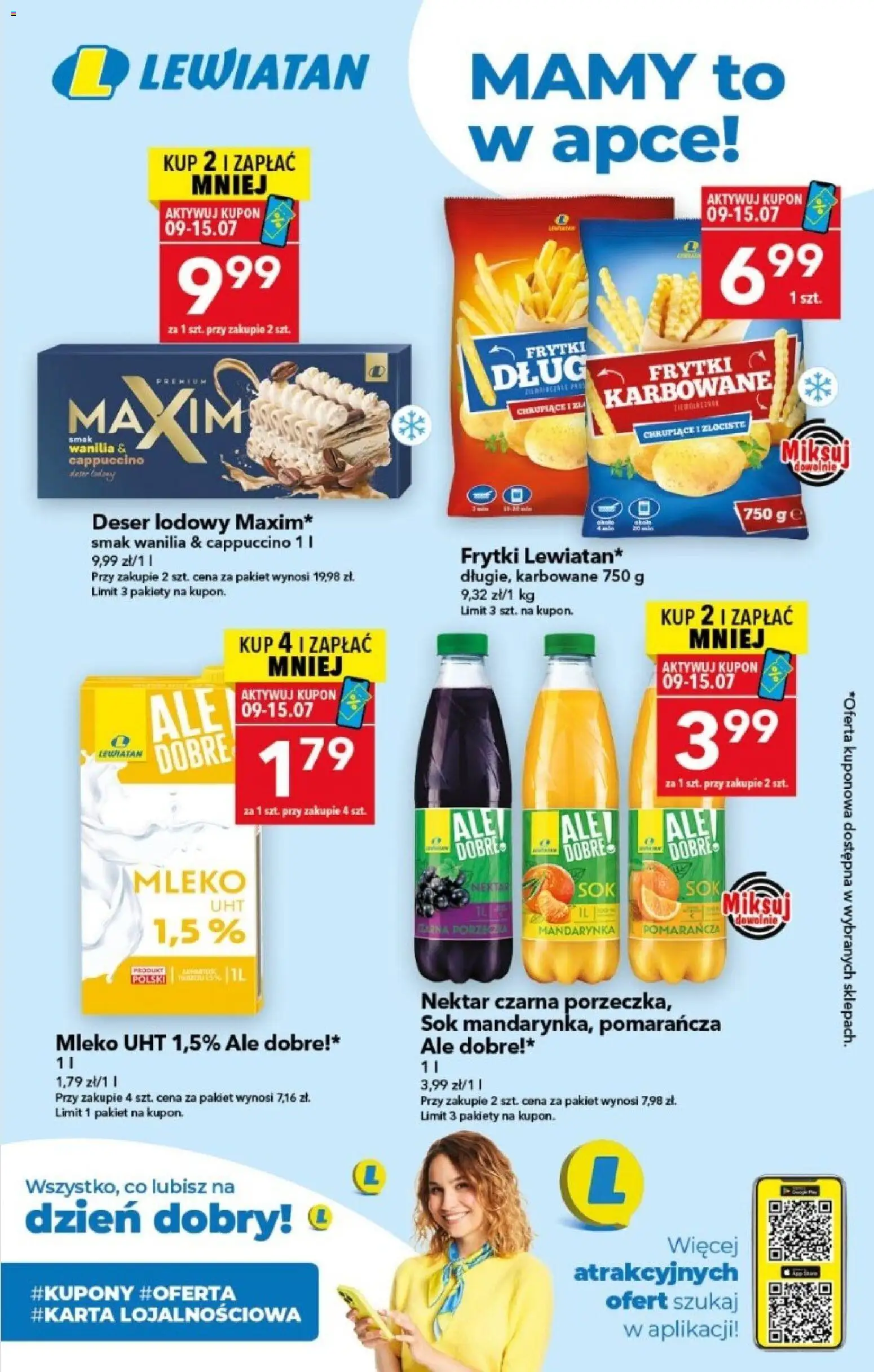 Lewiatan gazetka - Mamy to w apce od 09.07.2026 | Strona: 1 | Produkty: Cappuccino, Mleko, Sok, Frytki