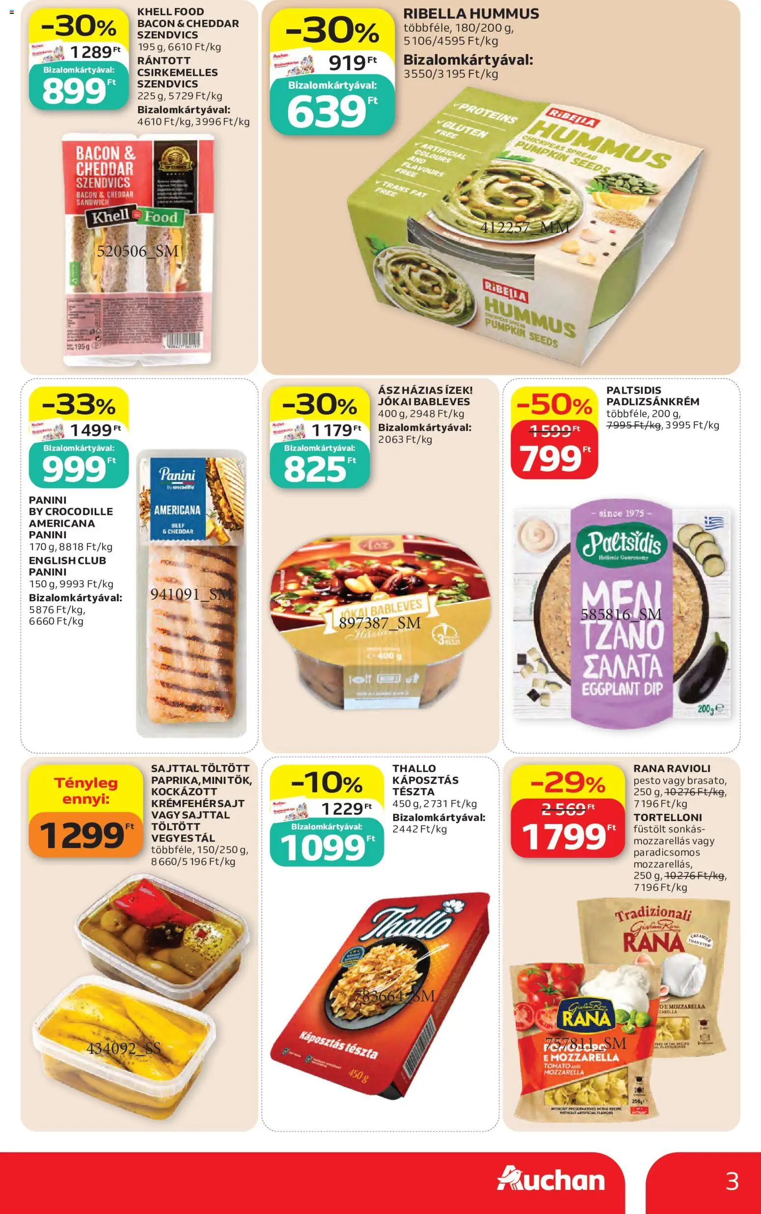 Auchan akciós ujság - amely érvényes a következő dátumtól: 2026.09.10. | Oldal: 3 | Termékek: Pesto, Szendvics, Tészta, Cheddar