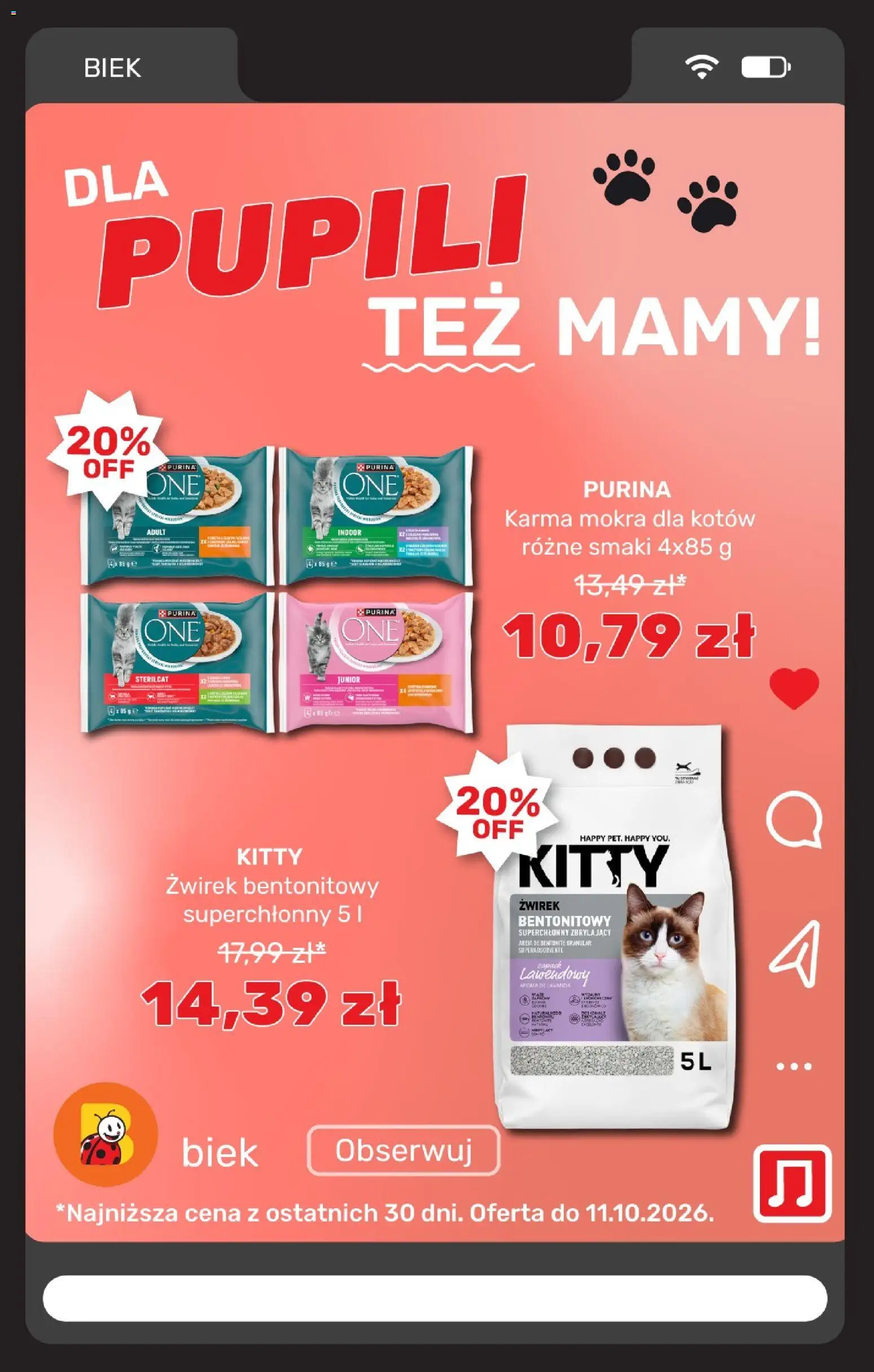 Biedronka gazetka - Biek od 10.10.2026 | Strona: 13 | Produkty: Karma mokra, Żwirek bentonitowy, Karma