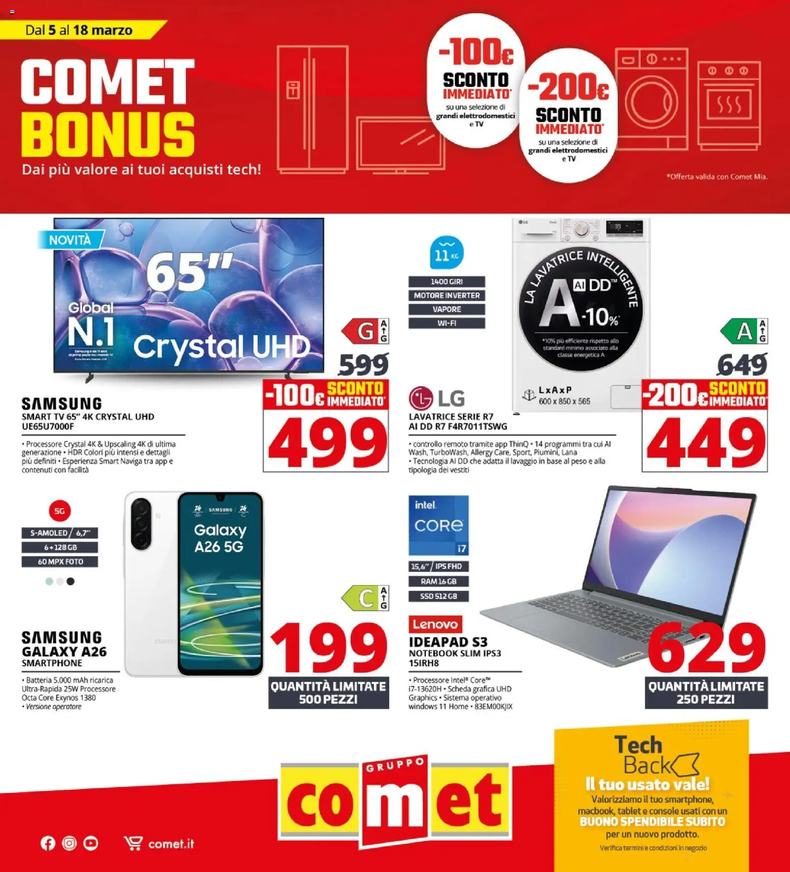 Volantino Comet del 05.03.2026 | Pagina: 1 | Prodotti: Notebook, smart TV, TV, Samsung