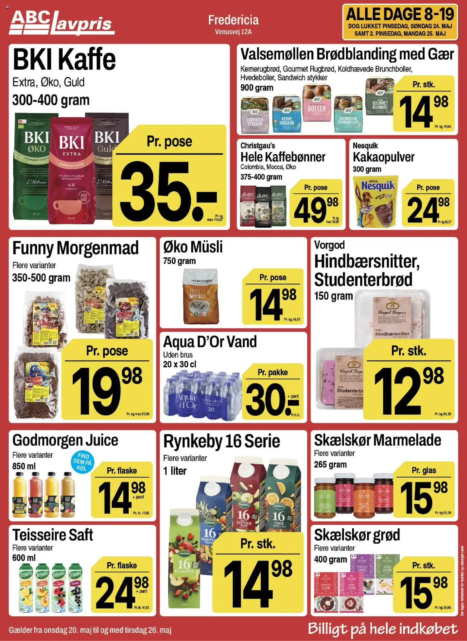 Abc Lavpris tilbudsavis – gyldig fra 20.05.2026 | Side: 11 | Produkter: Hindbærsnitter, Juice, Müsli, Rugbrød