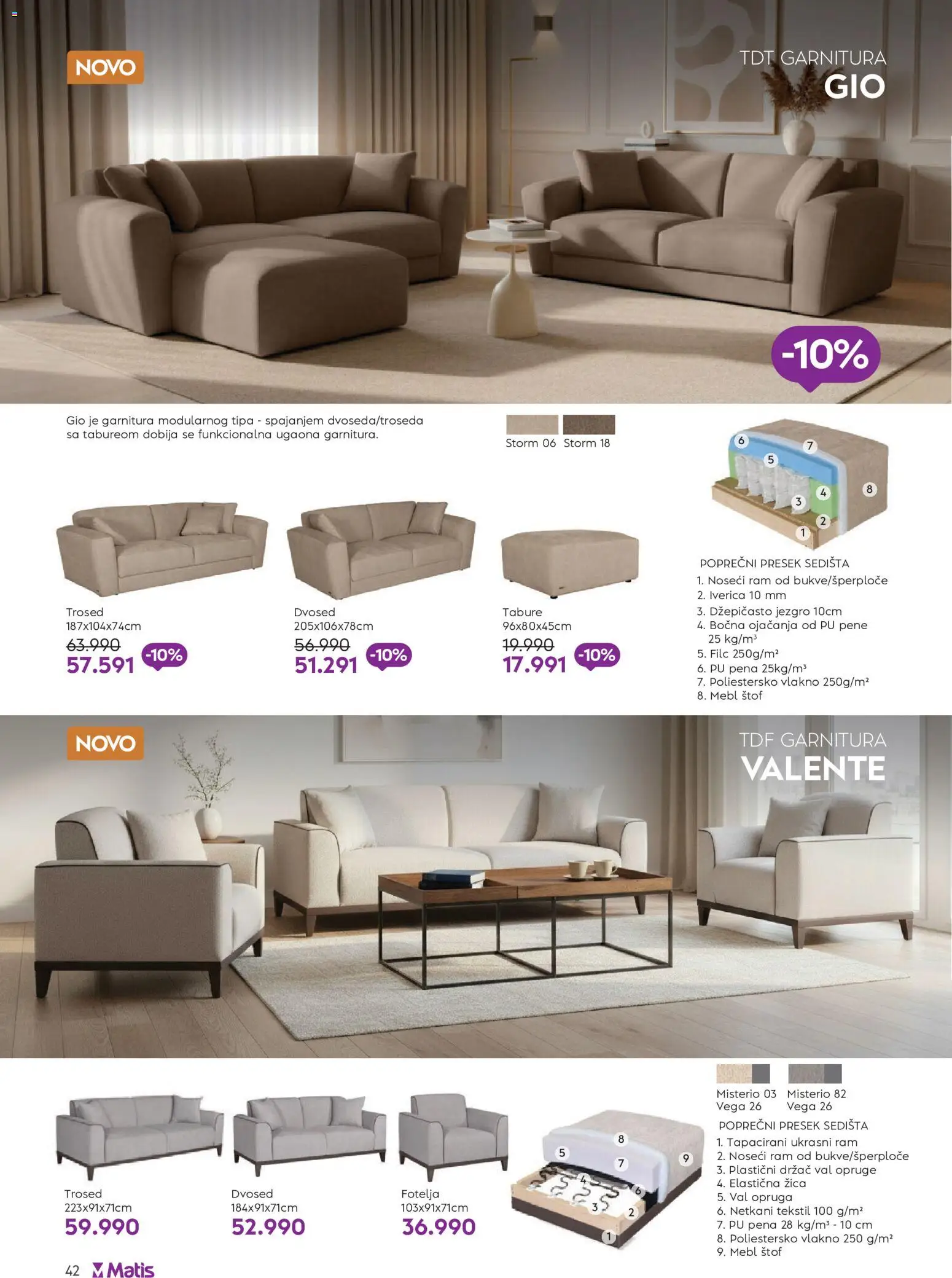 Matis katalog - važi od 01.08.2026 | Strana: 42 | Proizvode: Fotelja, Tabure, Trosed, Dvosed