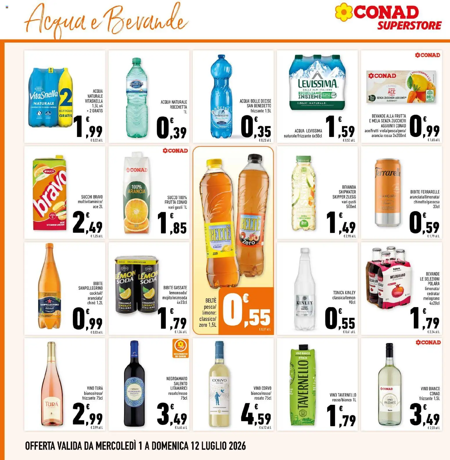 Volantino Conad del 01/07/2026 | Pagina: 14 | Prodotti: Frutta, Vino, Arancia, Ferrarelle