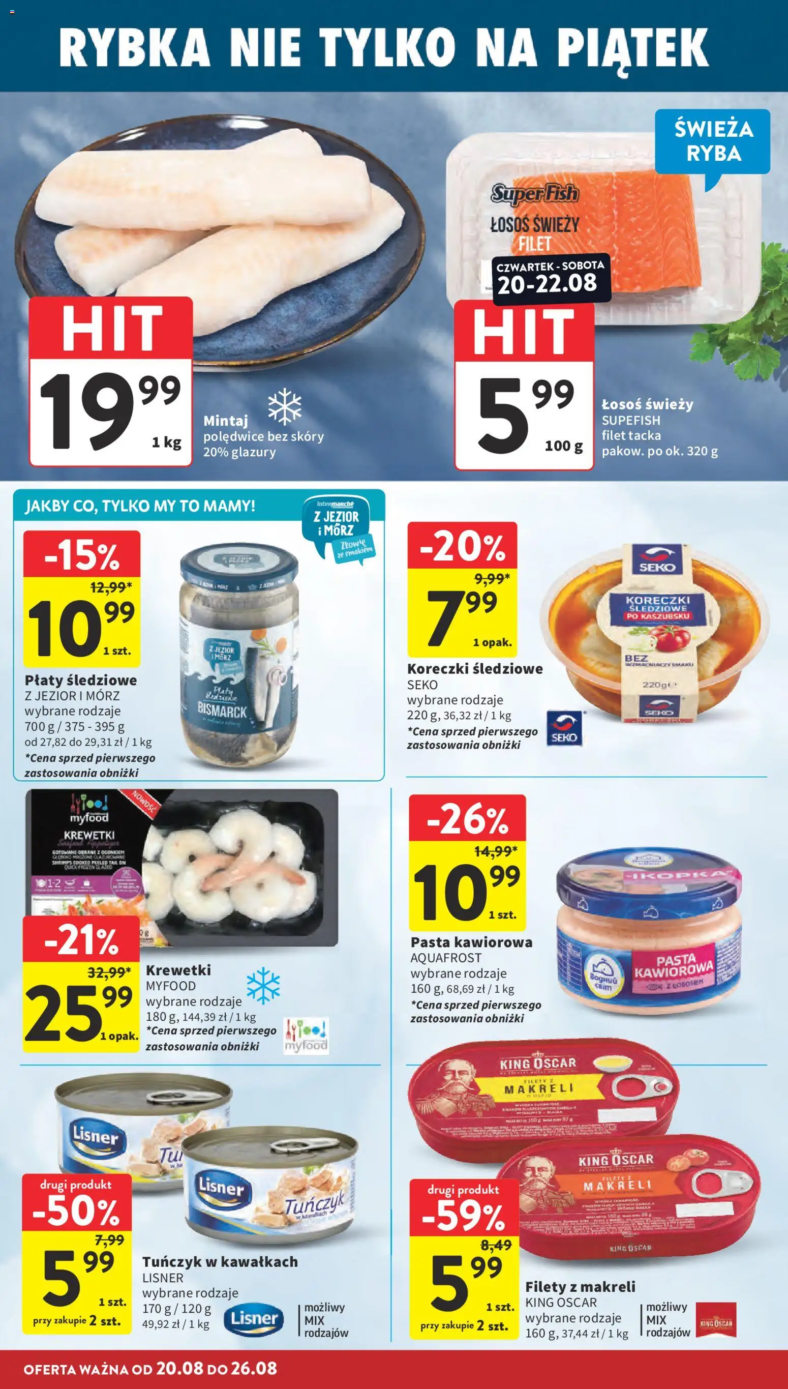 Intermarche gazetka od 20.08.2026 | Strona: 20 | Produkty: Łosoś świeży, Mintaj, Łosoś, Filet