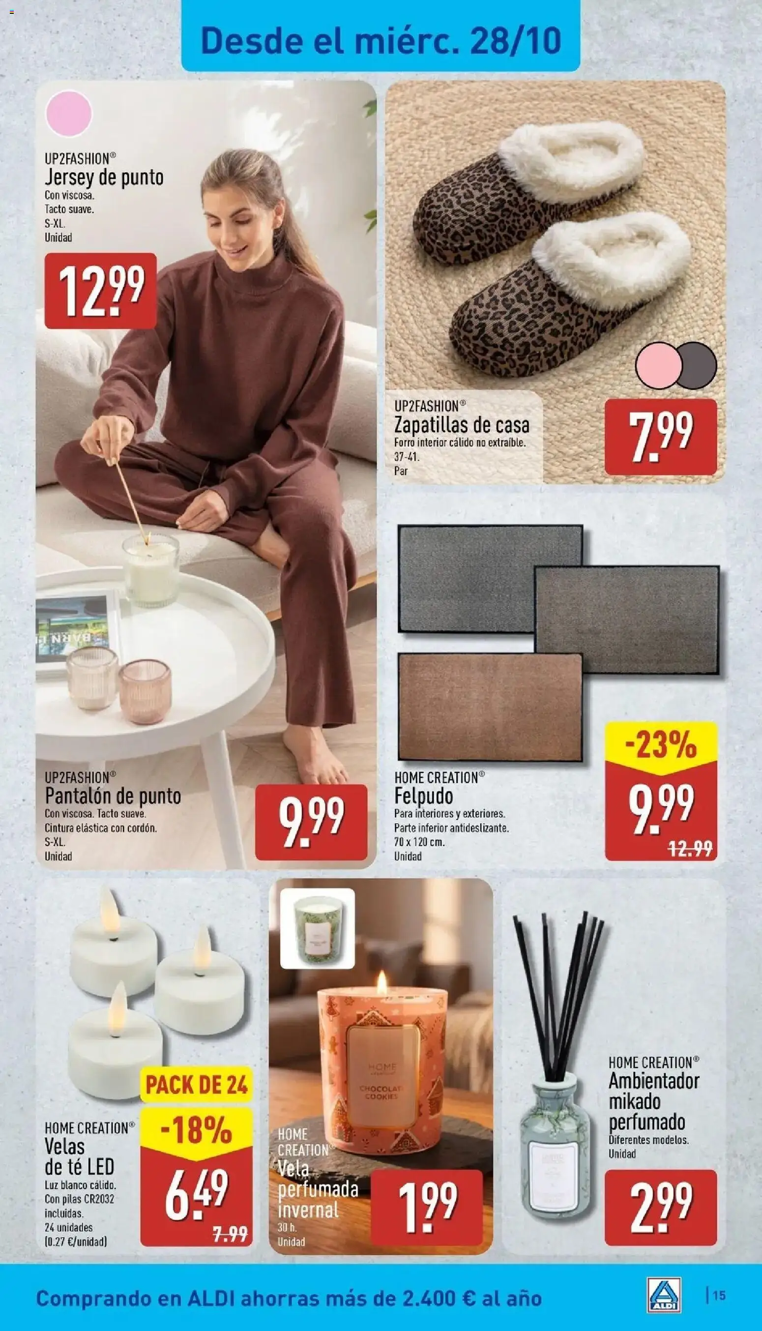 Aldi - Qué poco cuesta comprar bien │ válido desde el 26/10/2026 | Página: 15 | Productos: Velas de té, Zapatillas, Té, Ambientador